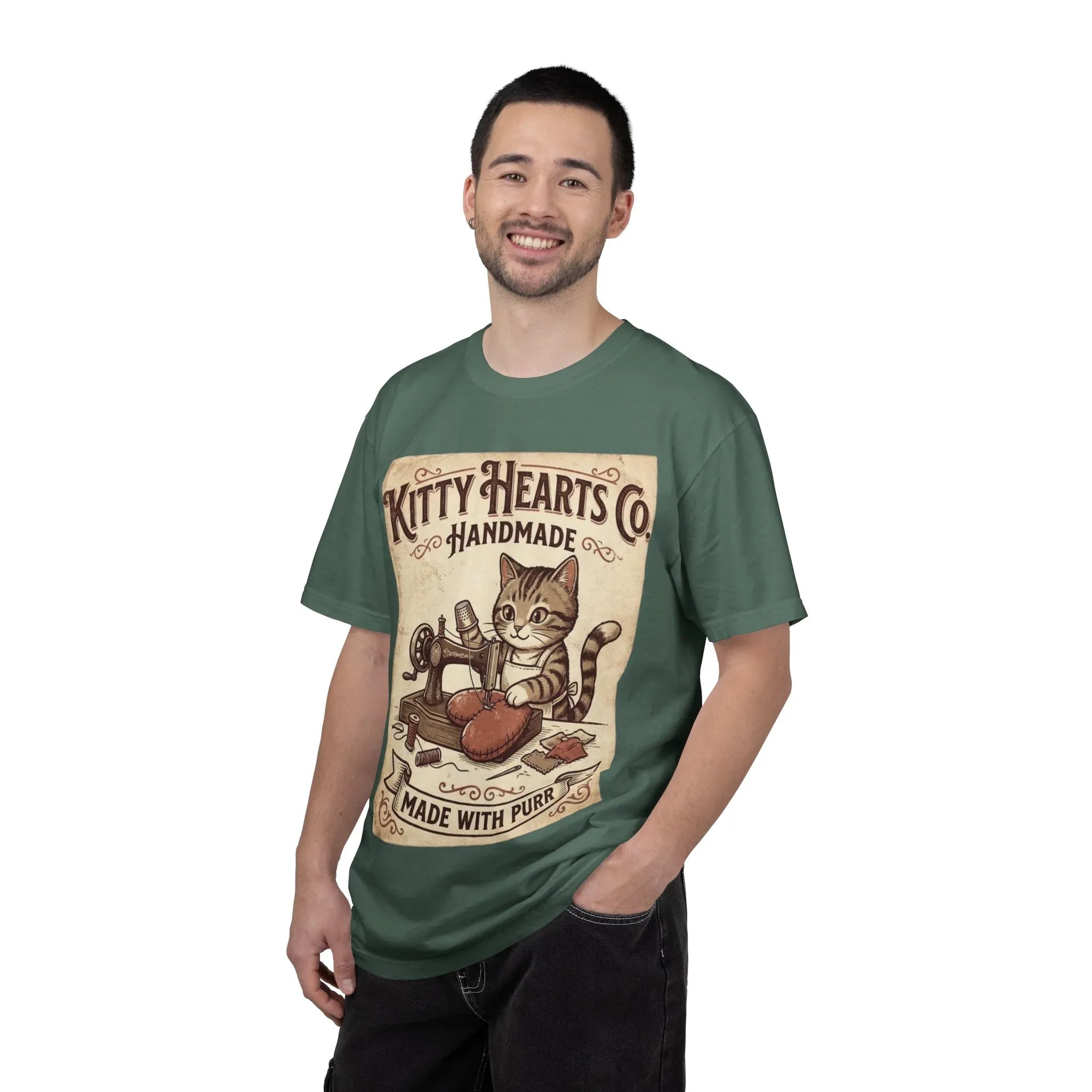 Kitty Hearts Co T-Shirt | Vintage Handmade Cat Sewing Made With Purr Graphic Tee