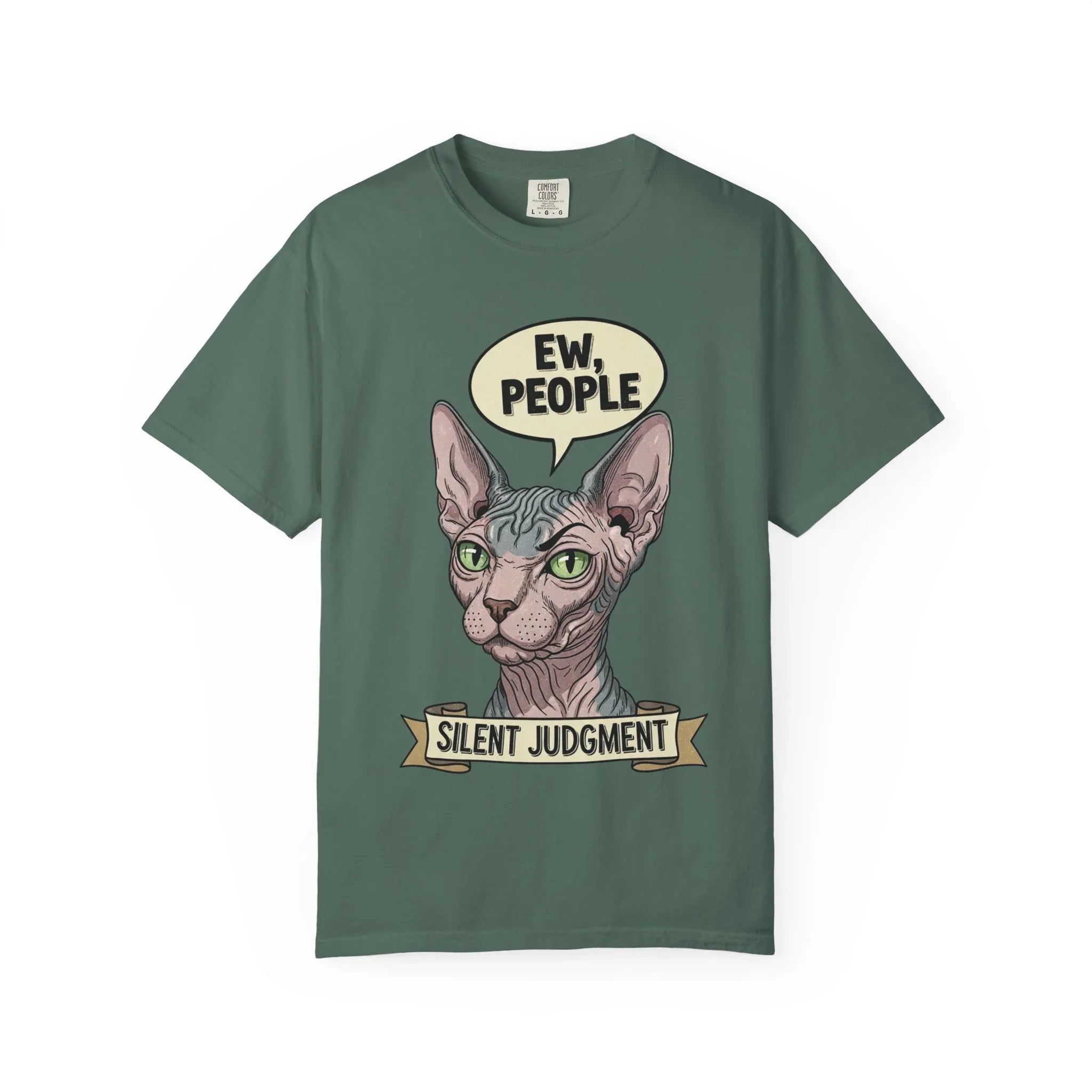 Funny Sphynx Cat Shirt - "Ew, People" Hoodie - Sarcastic Introvert Gift - Hairless Cat Tee - Silent Judgment Graphic Shirt - Grunge Style Cat Lover Top Blue Spruce