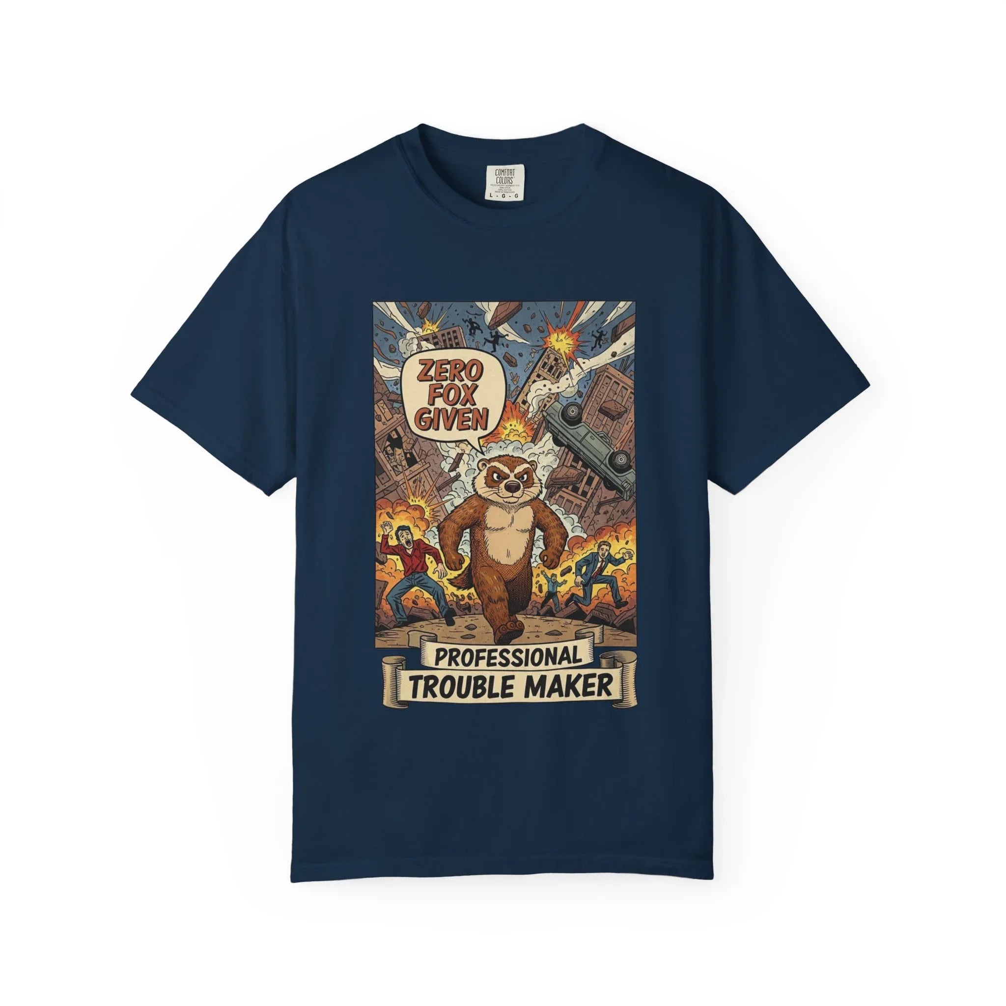 Funny Honey Badger Shirt - "Zero Fox Given" Hoodie - Retro Comic Style Monster Tee - Kaiju Animal Attack Graphic - Professional Trouble Maker Sarcastic Meme Art True Navy