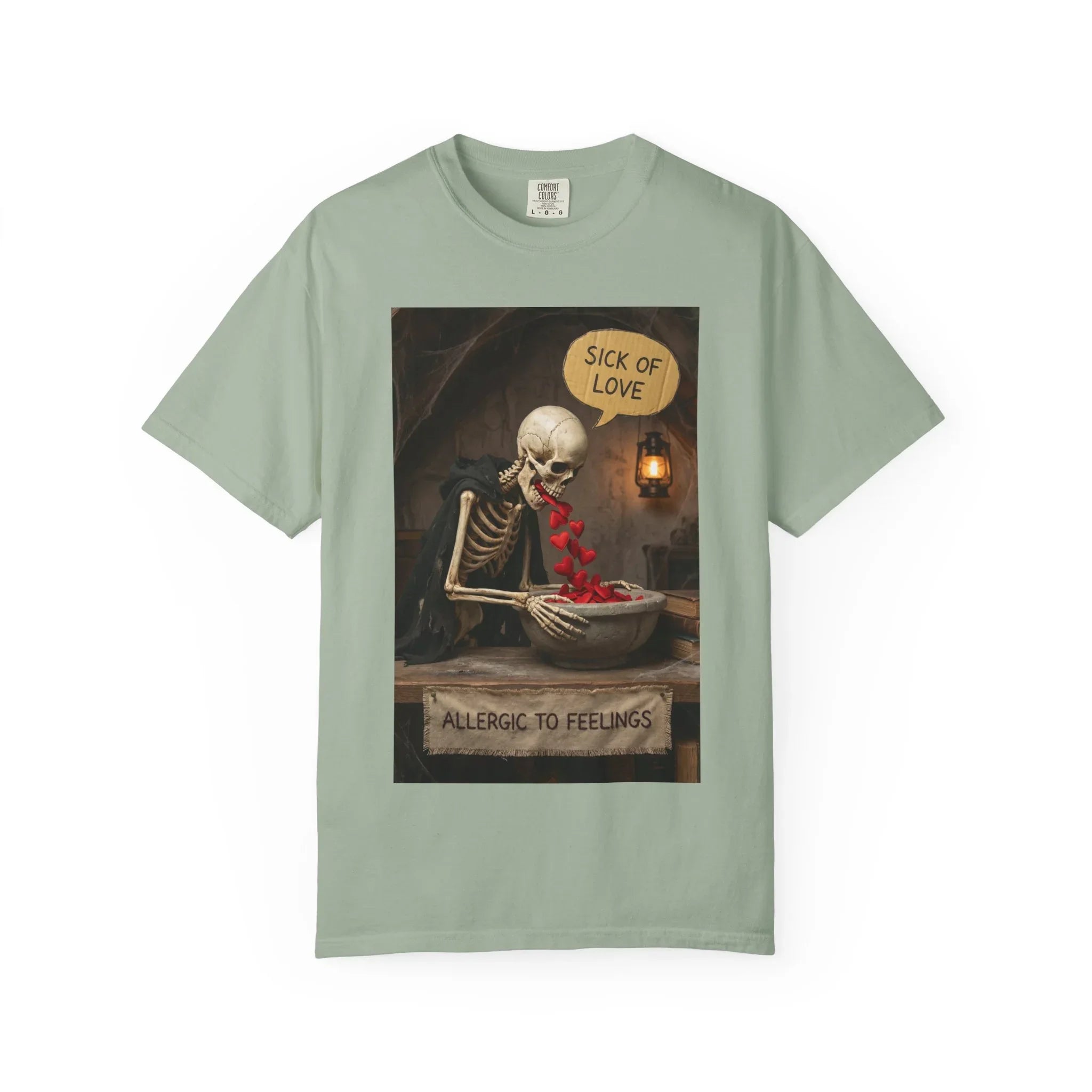 Sick of Love" Allergic To Feelings Vintage Skeleton T-Shirt - Premium Dark Humor Apparel Bay