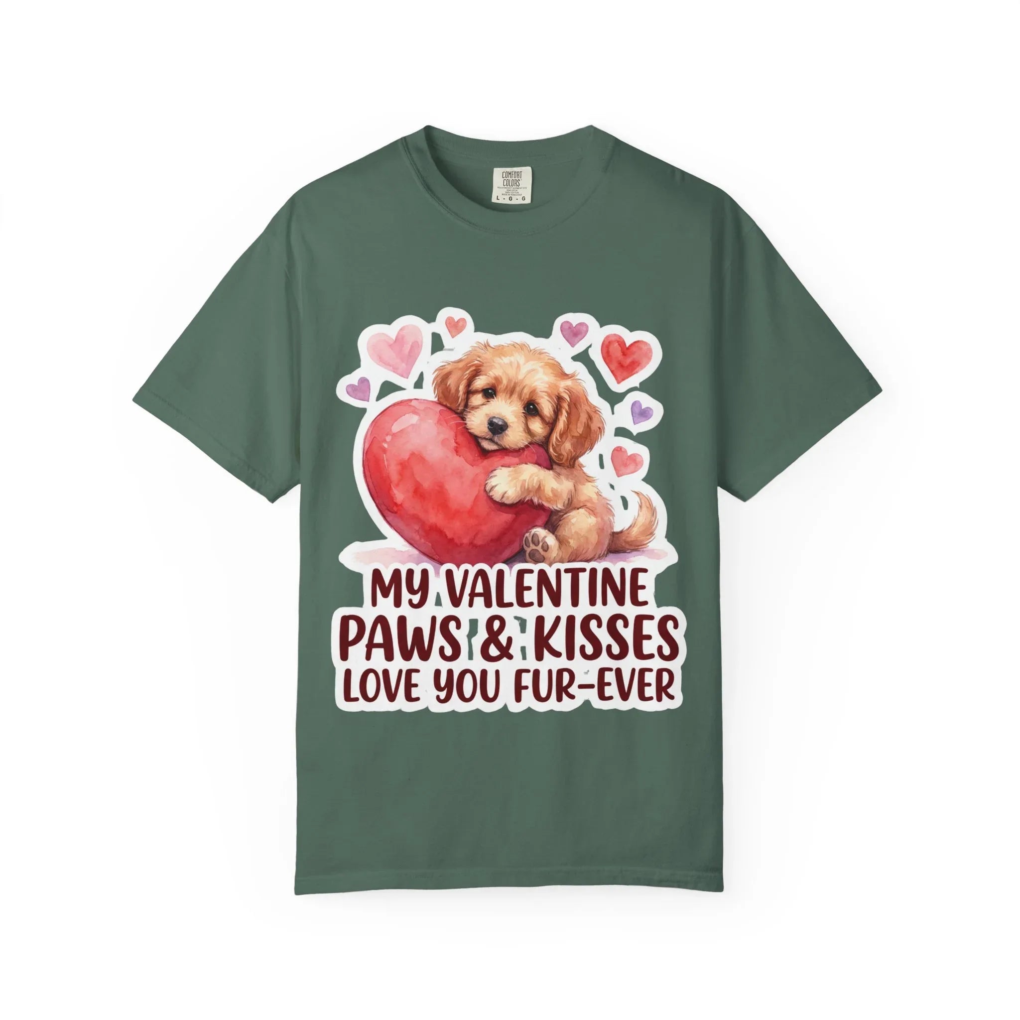 Puppy Heart Valentine T-Shirt | Paws & Kisses Love You Fur-Ever Dog Graphic Tee Blue Spruce