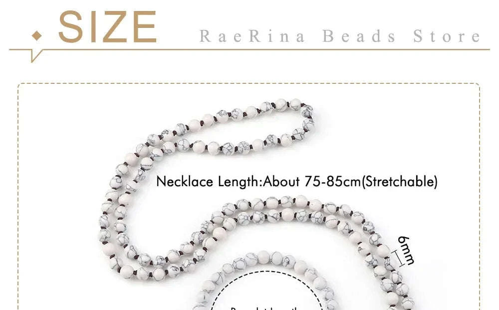 📿 108 Bead Howlite Japamala & 7 Chakra Bracelet Set: 6mm Hand-Knotted Mala Necklace – Calming Stone for Yoga Meditation & Anxiety Relief