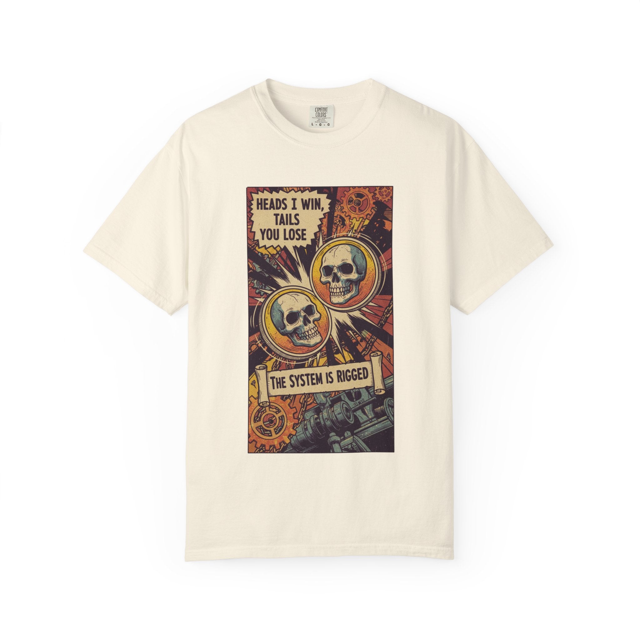 The System Is Rigged T-Shirt - Vintage Satirical Skull Graphic - Dark Humor Chess Pawn Tee - Retro Propaganda Streetwear Ivory