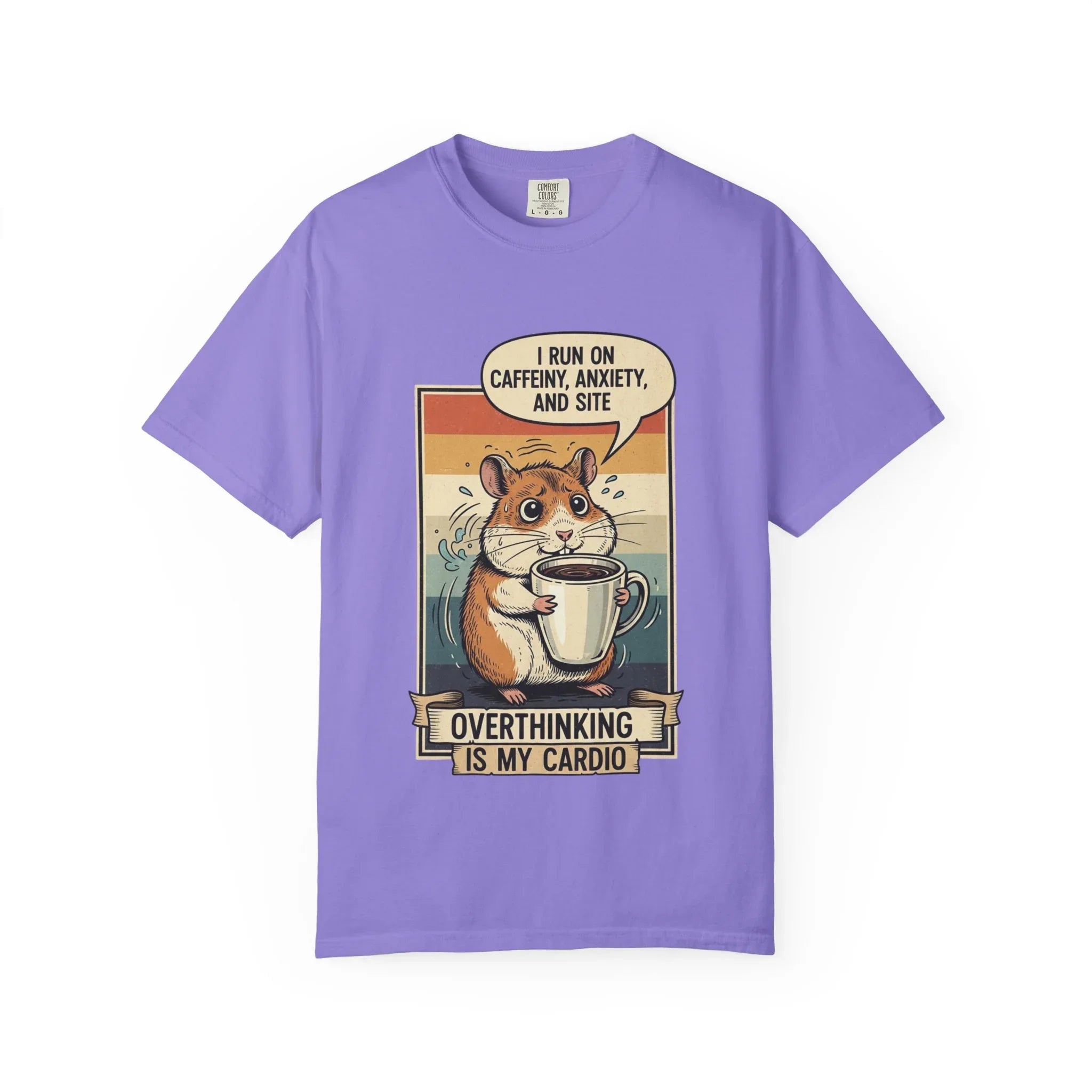 Funny Overthinking Hamster T-Shirt Retro Coffee Lover Gift Stress Anxiety Shirt Sarcastic Mental Health Tee Vintage Hamster Mom Dad Gift Violet