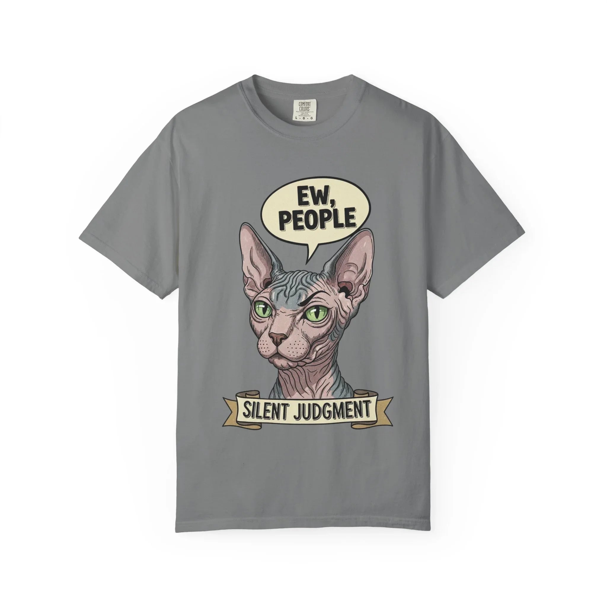 Funny Sphynx Cat Shirt - "Ew, People" Hoodie - Sarcastic Introvert Gift - Hairless Cat Tee - Silent Judgment Graphic Shirt - Grunge Style Cat Lover Top Grey