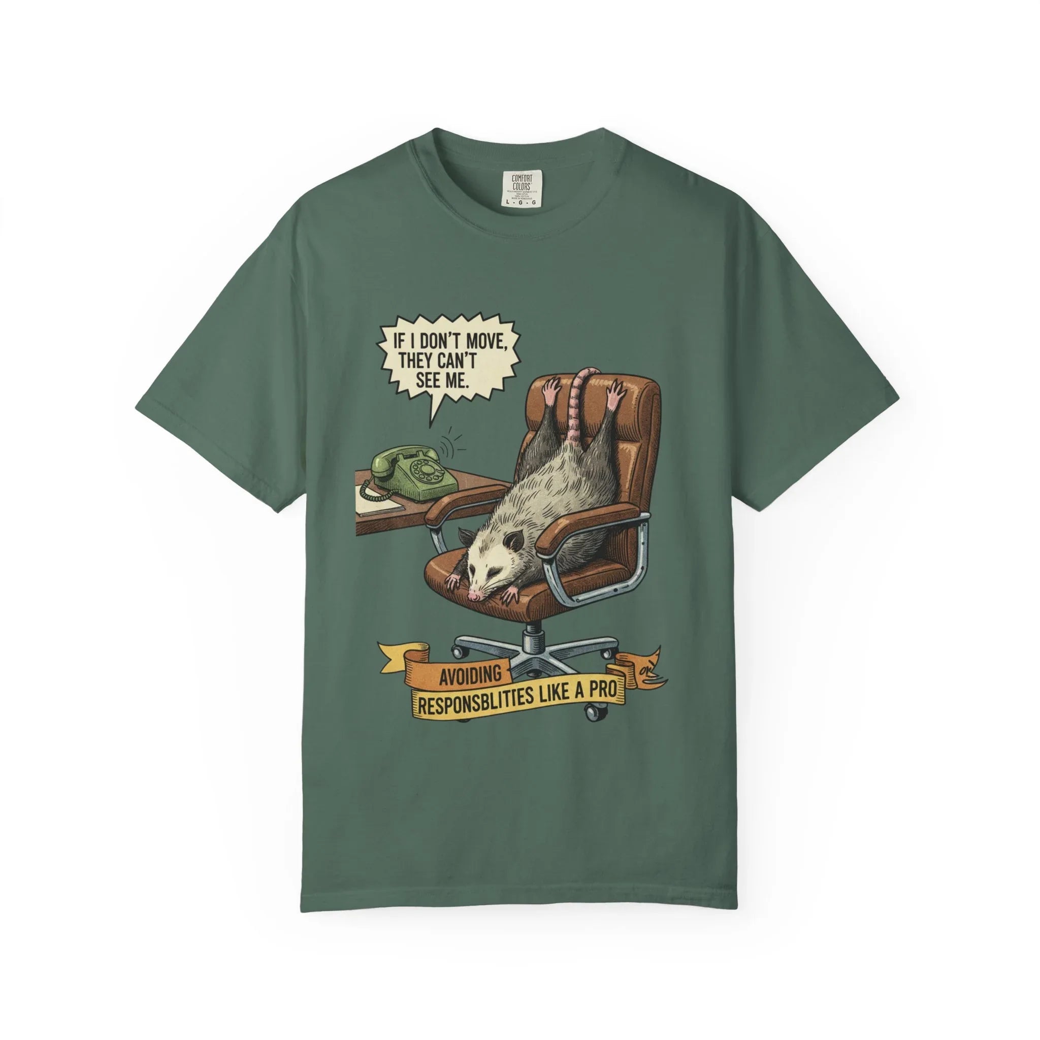 Funny Opossum Shirt - Procrastination Gift - Office Humor Tee - Introvert Sweatshirt - "Avoiding Responsibilities Like A Pro" - Vintage Opossum Illustration - Social Anxiety Top Blue Spruce
