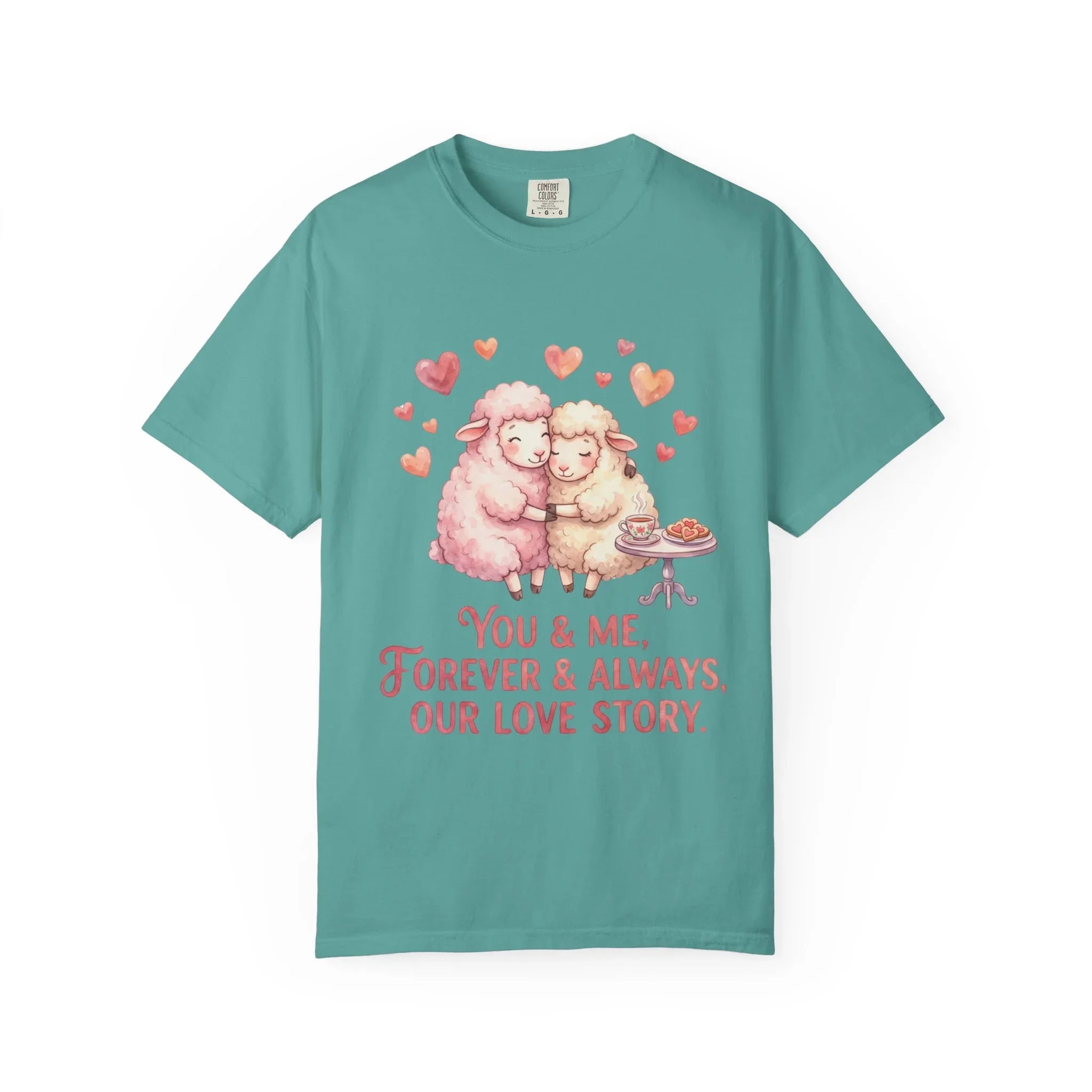 You and Me Forever Always Our Love Story T-Shirt | Cute Sheep Couple Tee | Cozy Valentine Gift | Vintage Soft Romantic Shirt Seafoam