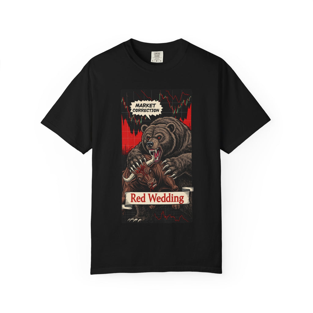 Red Wedding Bear Market Shirt Market Correction Satire Tee Bull vs Bear Wall Street Trader Gift Crypto Investor Shirt Black