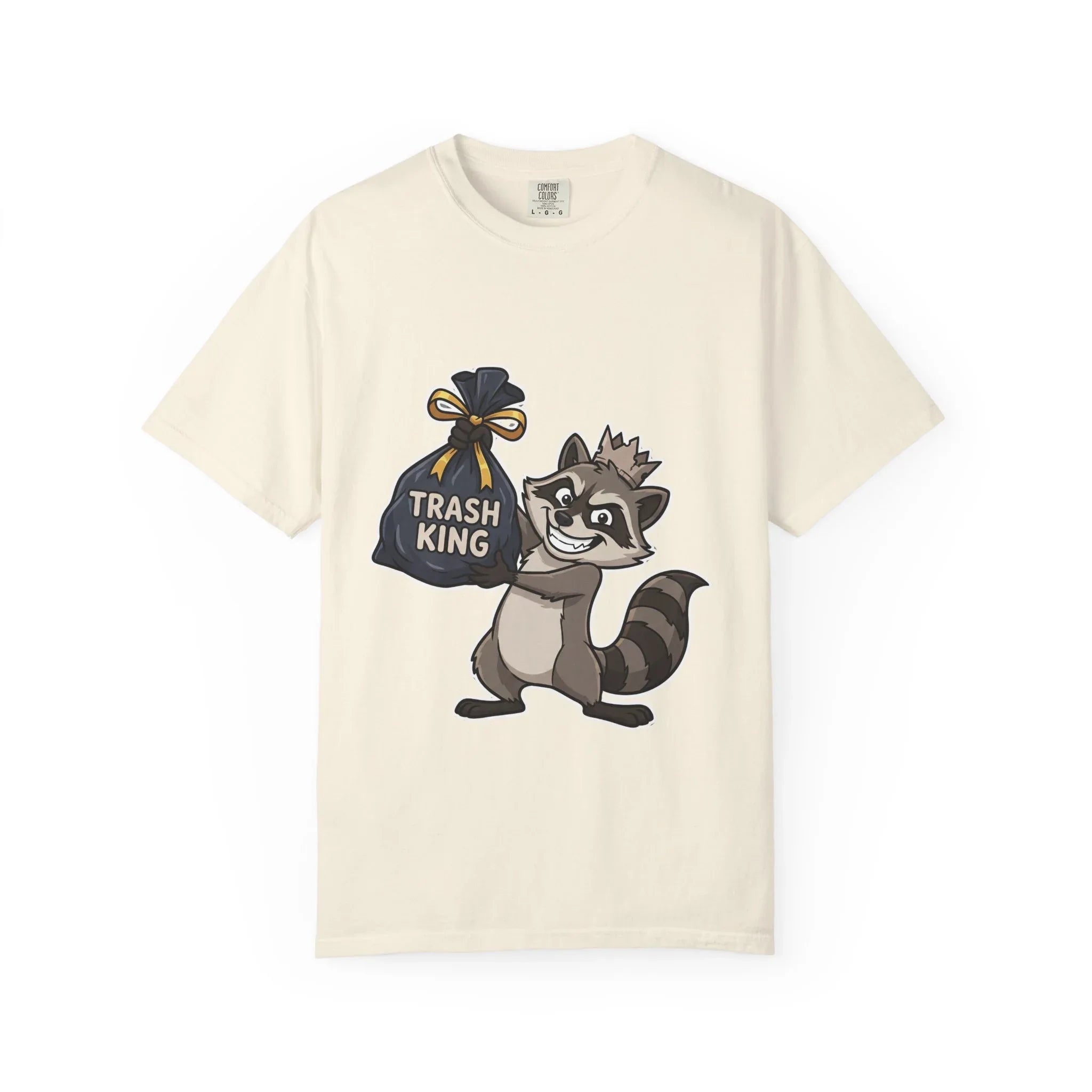 Trash King Raccoon Shirt, Funny Trash Panda Tee, Crown Trash Bag Graphic T-Shirt, Meme Streetwear Gift, Sarcastic Animal Humor Ivory