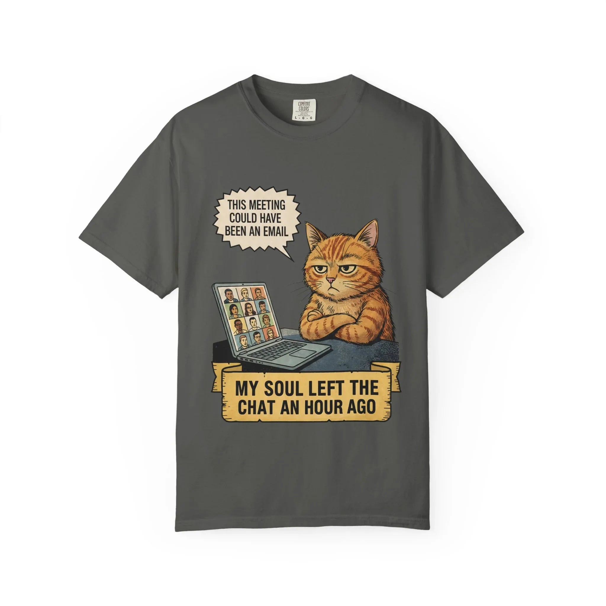 Funny Work From Home Shirt - Sarcastic Cat Hoodie - Corporate Humor Gift - "This Meeting Could Have Been An Email" Tee - Remote Work Meme - My Soul Left The Chat Top Pepper