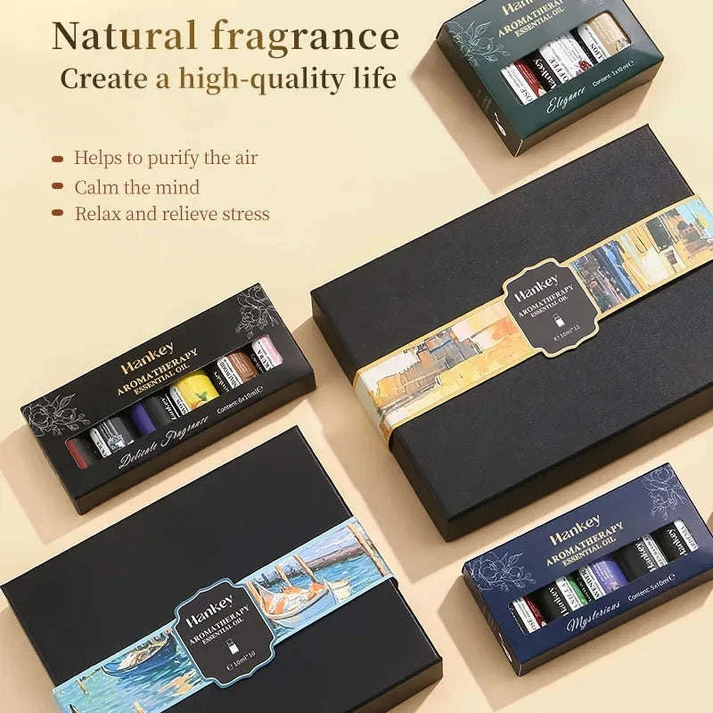 🌿 10ml Essential Oil Aromatherapy Gift Box – Water-Soluble Oils for Air Humidifiers Featuring Lavender, Rose, Eucalyptus, White Peach & Oolong Scents﻿