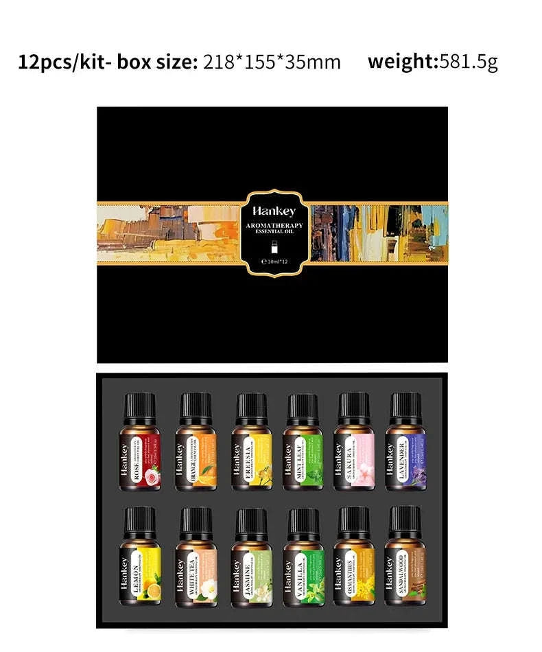 🌿 10ml Essential Oil Aromatherapy Gift Box – Water-Soluble Oils for Air Humidifiers Featuring Lavender, Rose, Eucalyptus, White Peach & Oolong Scents﻿
