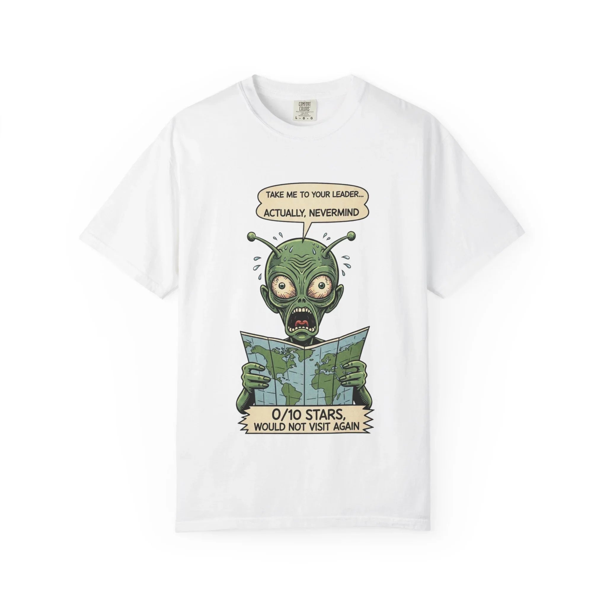 Funny Alien Shirt - Sarcastic Earth Review Tee - Vintage Sci-Fi Lover Gift - 0 Out Of 10 Stars Meme Tshirt - Retro UFO Graphic Top for Introverts