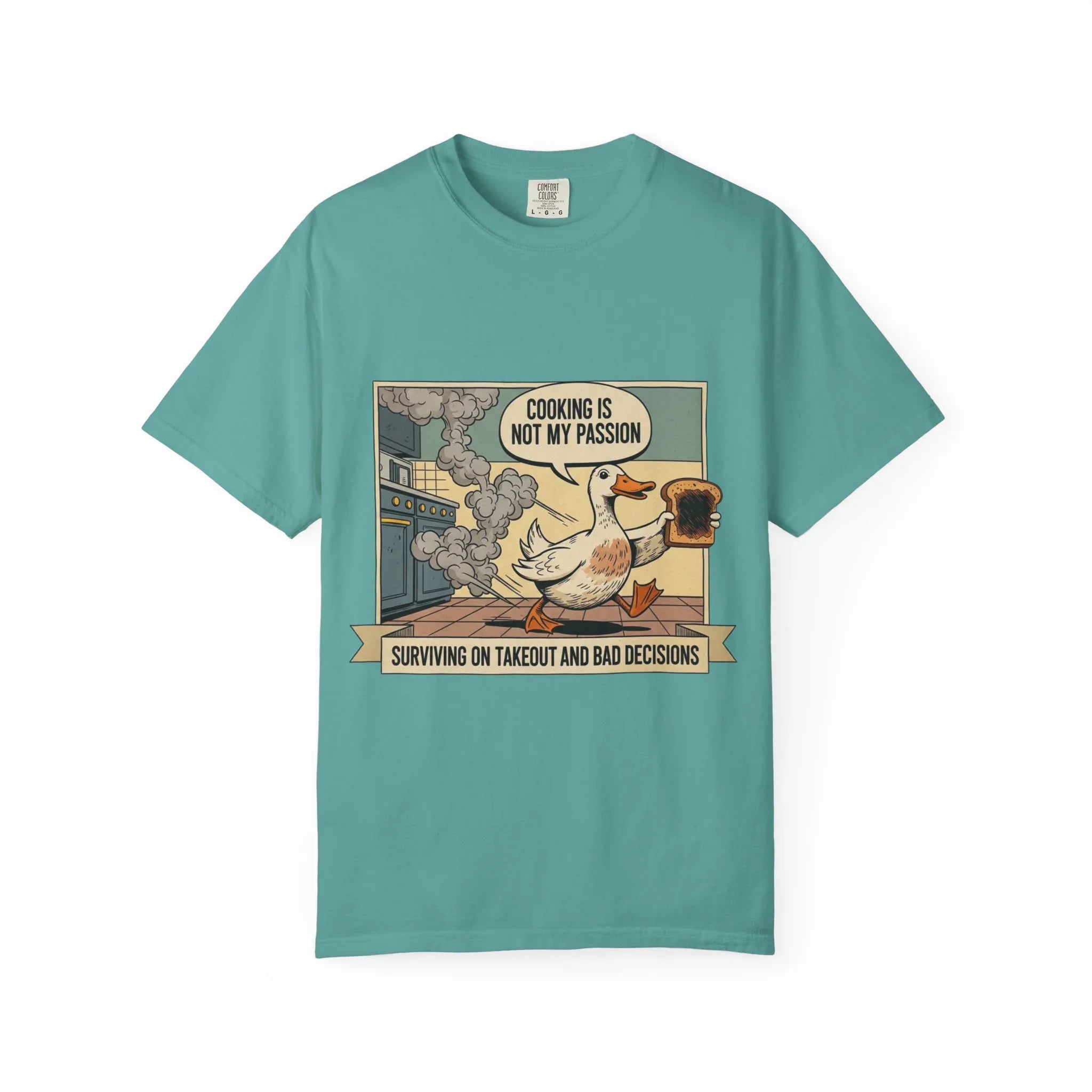Funny Duck Cooking Shirt Retro Kitchen Fail Tee Sarcastic Foodie Gift Cooking Is Not My Passion Surviving On Takeout Shirt Vintage Cartoon Seafoam