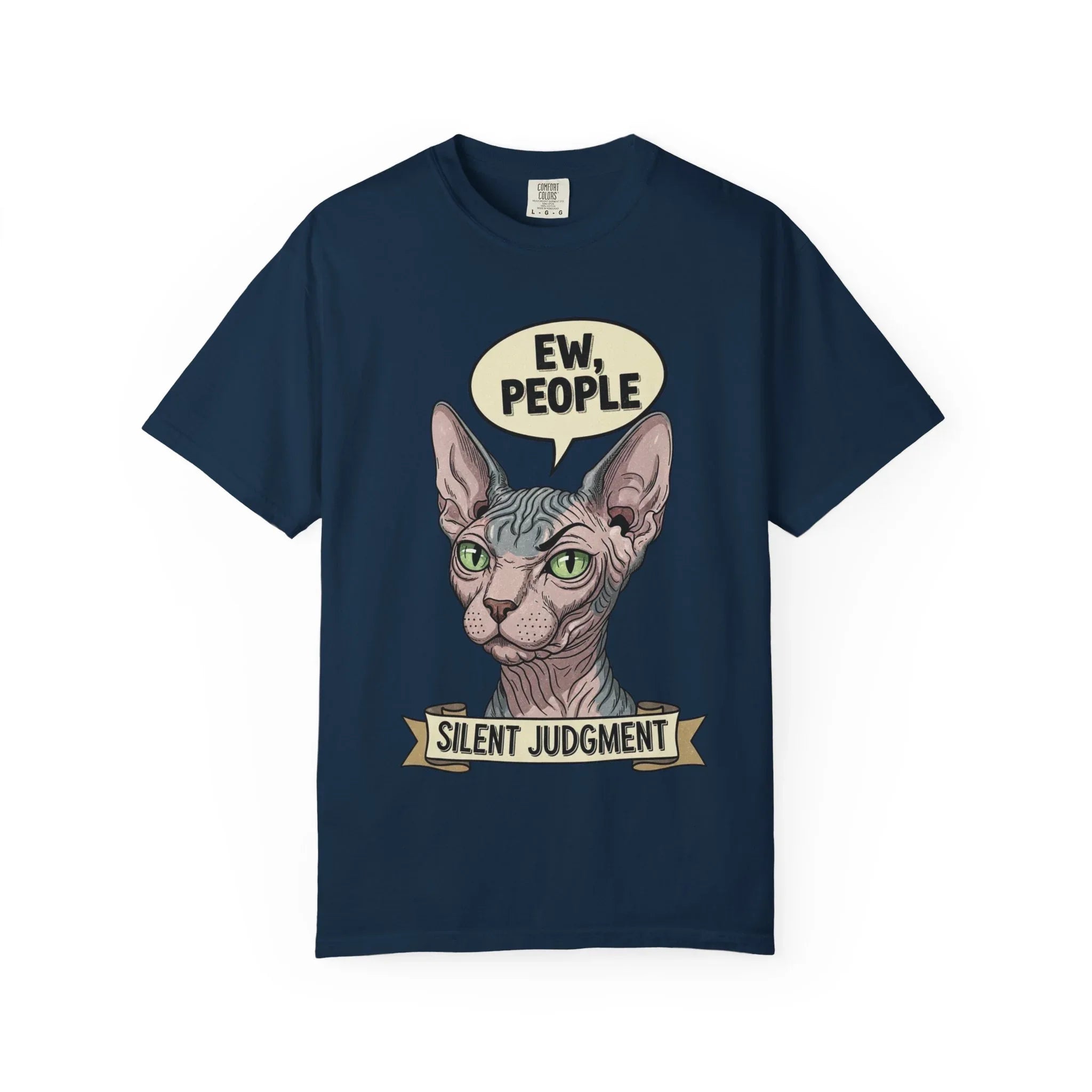Funny Sphynx Cat Shirt - "Ew, People" Hoodie - Sarcastic Introvert Gift - Hairless Cat Tee - Silent Judgment Graphic Shirt - Grunge Style Cat Lover Top True Navy