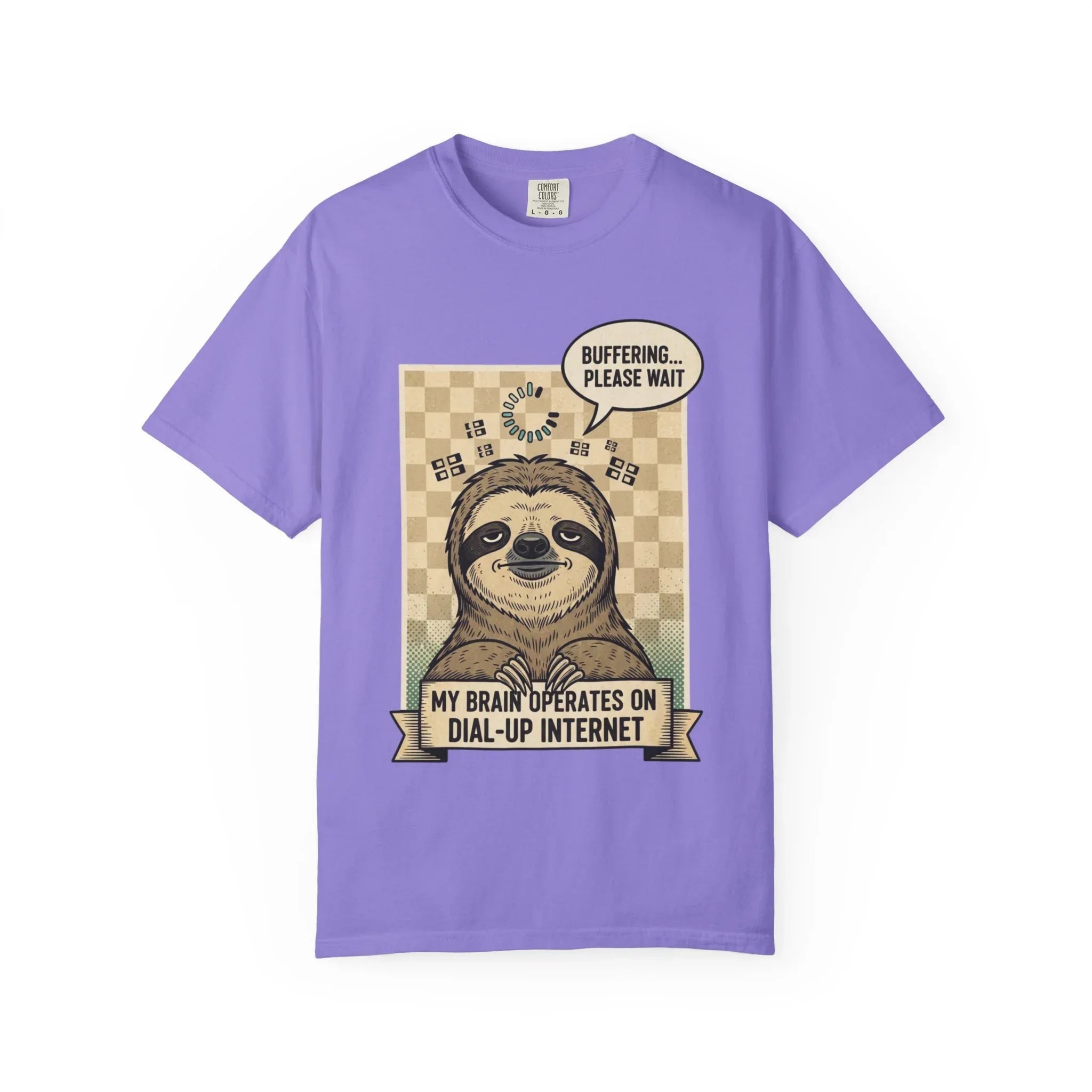Funny Sloth Shirt Retro 90s Dial-Up Internet Tee Buffering Graphic Tshirt Sarcastic Sloth Lover Gift Vintage Style Comfort Colors Tee Violet