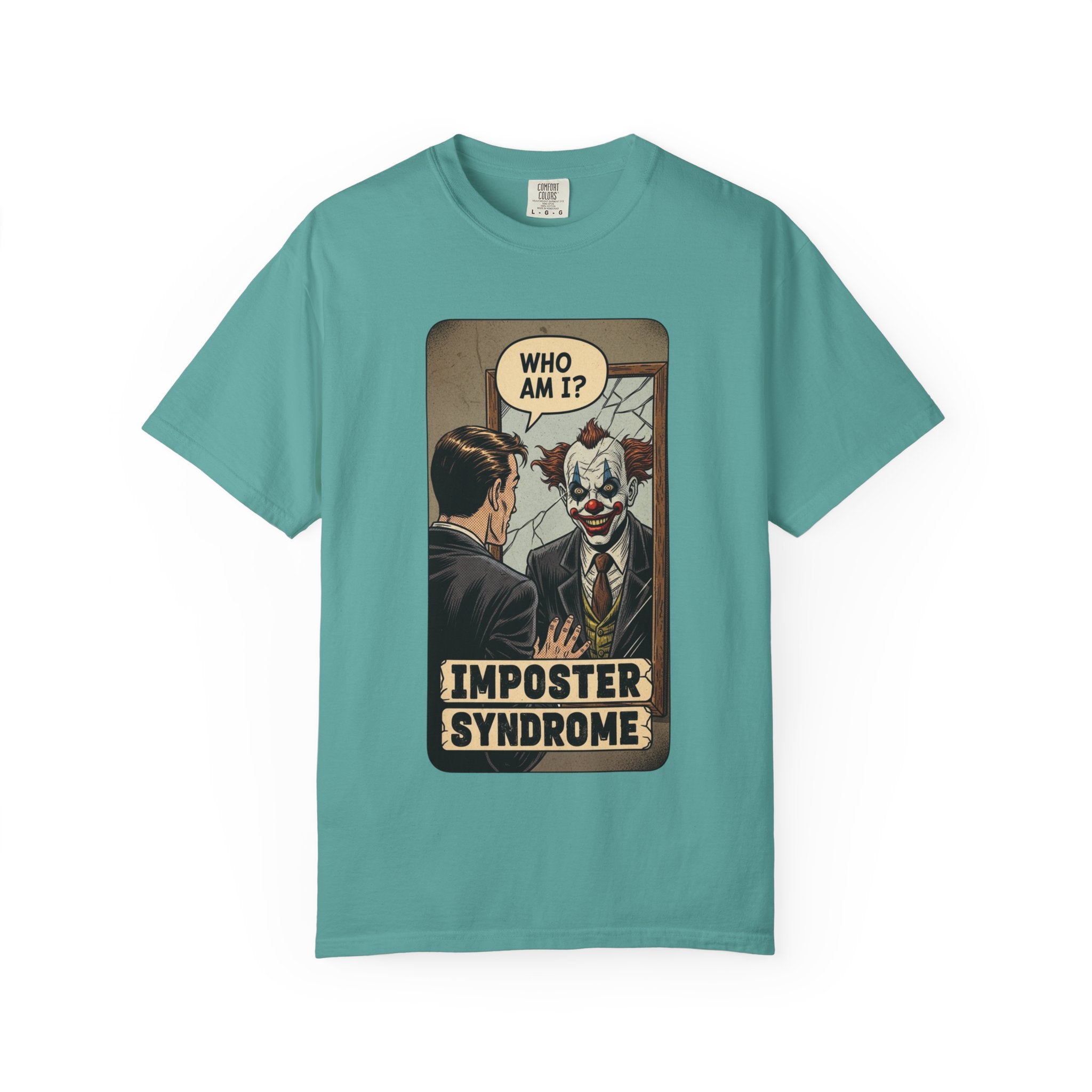 Imposter Syndrome Shirt Vintage Clown Mirror Tee Funny Mental Health Graphic T-Shirt Sarcastic Retro Who Am I Top Corporate Humor Gift Seafoam