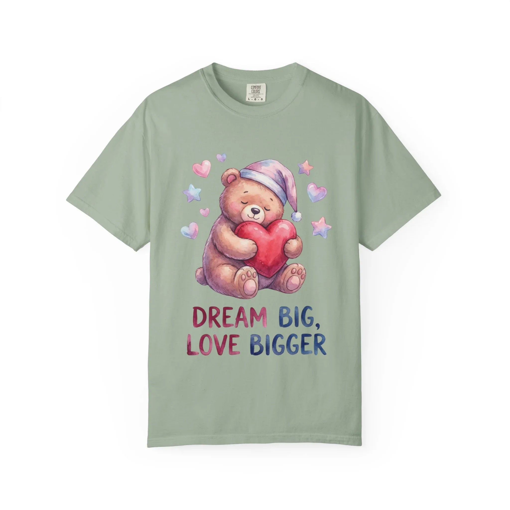 Teddy Bear Holding Heart Dream Big Love Bigger T Shirt Watercolor Cozy Vintage Aesthetic Gift Lovers Soft Cotton Motivational Tee Bay
