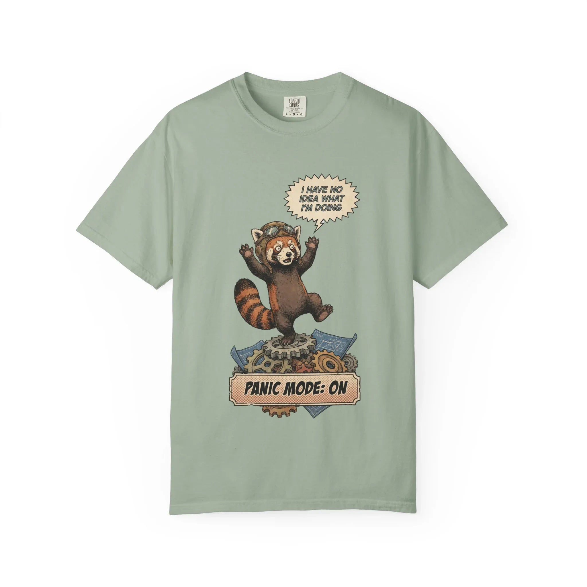 Vintage Red Panda T-Shirt - Funny Engineer Gift - Panicked Pilot Shirt - Imposter Syndrome Meme Tee - Retro Mechanic Animal Graphic - "Panic Mode On" Top Bay
