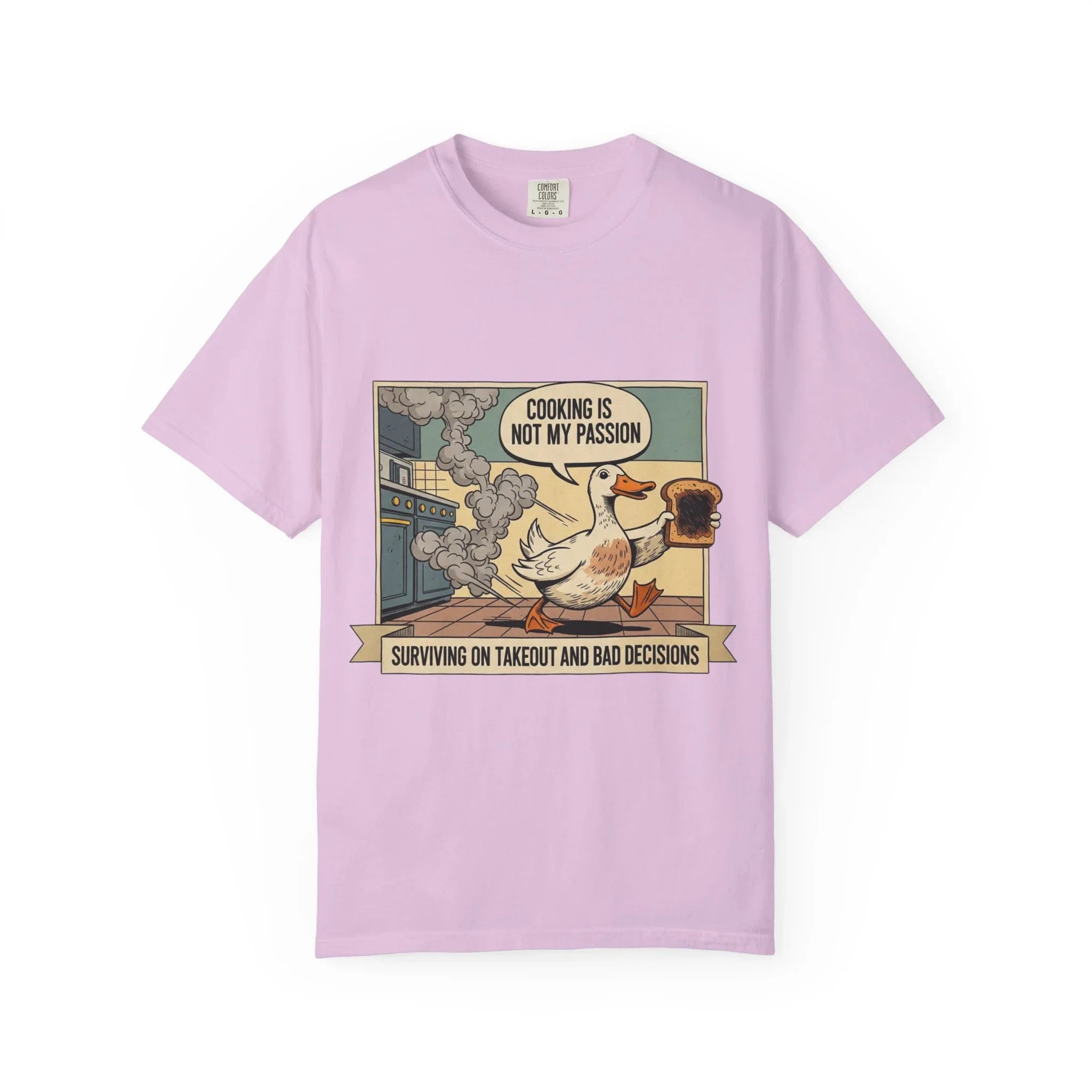 Funny Duck Cooking Shirt Retro Kitchen Fail Tee Sarcastic Foodie Gift Cooking Is Not My Passion Surviving On Takeout Shirt Vintage Cartoon Orchid