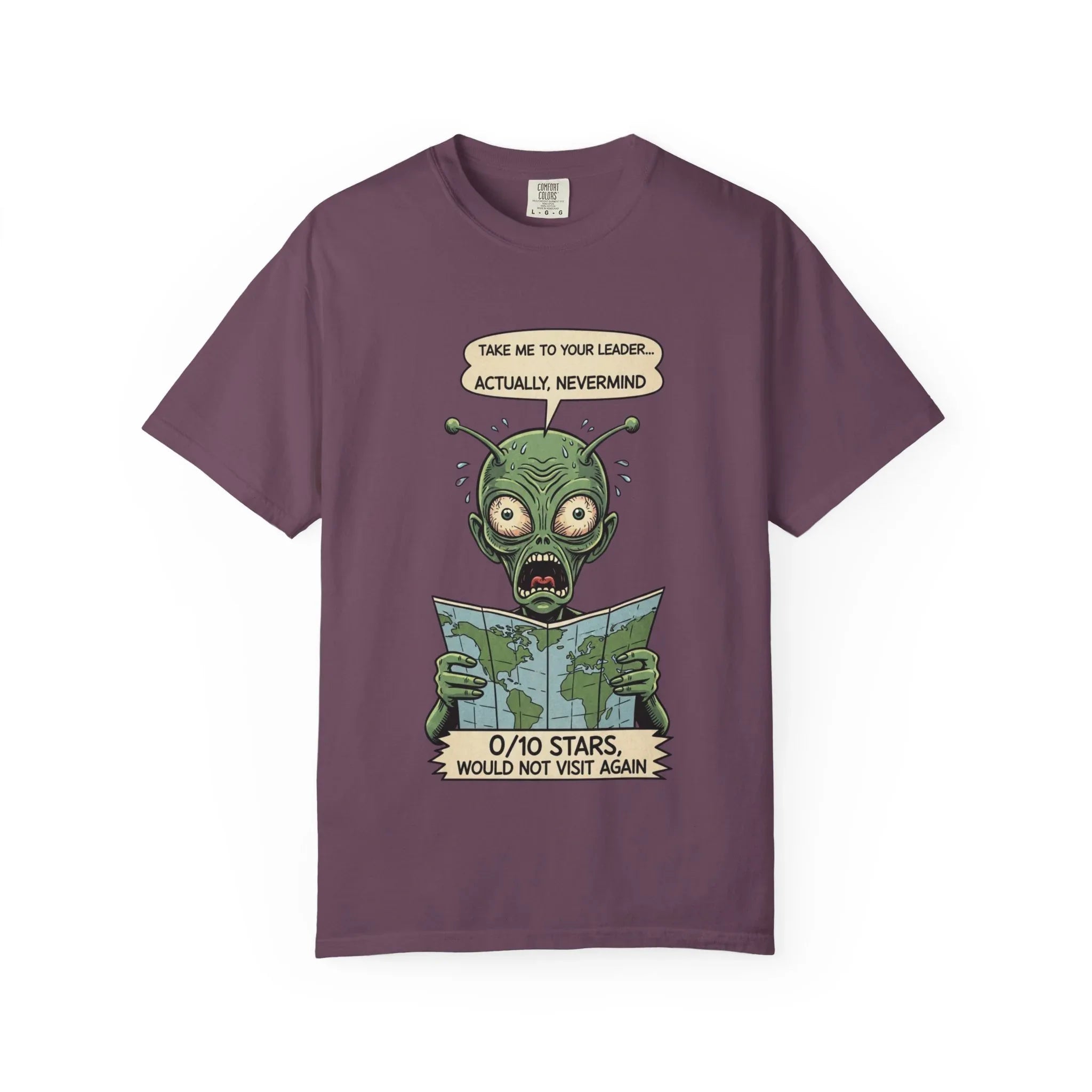 Funny Alien Shirt - Sarcastic Earth Review Tee - Vintage Sci-Fi Lover Gift - 0 Out Of 10 Stars Meme Tshirt - Retro UFO Graphic Top for Introverts Berry M
