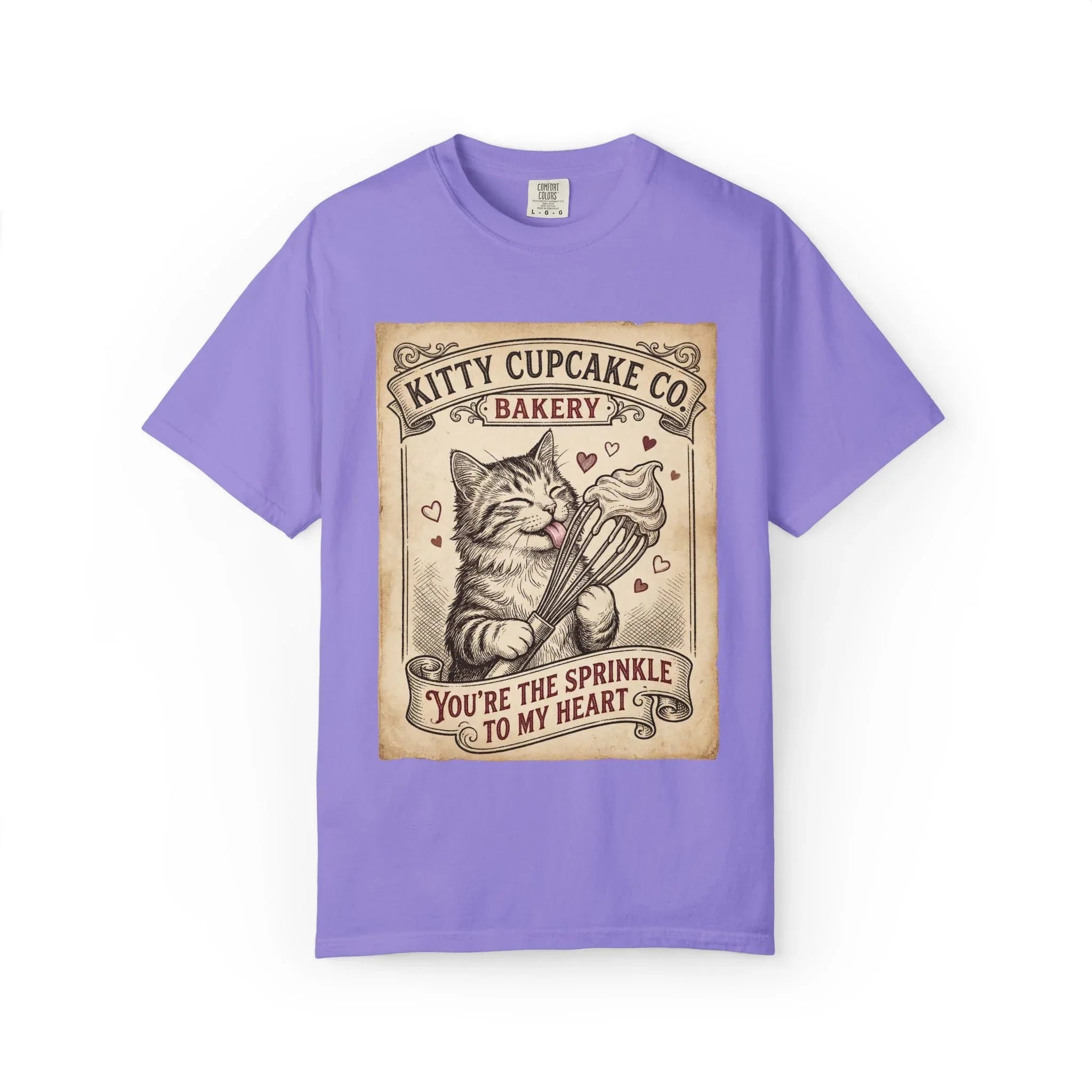 Kitty Cupcake Co T-Shirt | Vintage Cat Bakery Youre the Sprinkle to My Heart Graphic Tee Violet