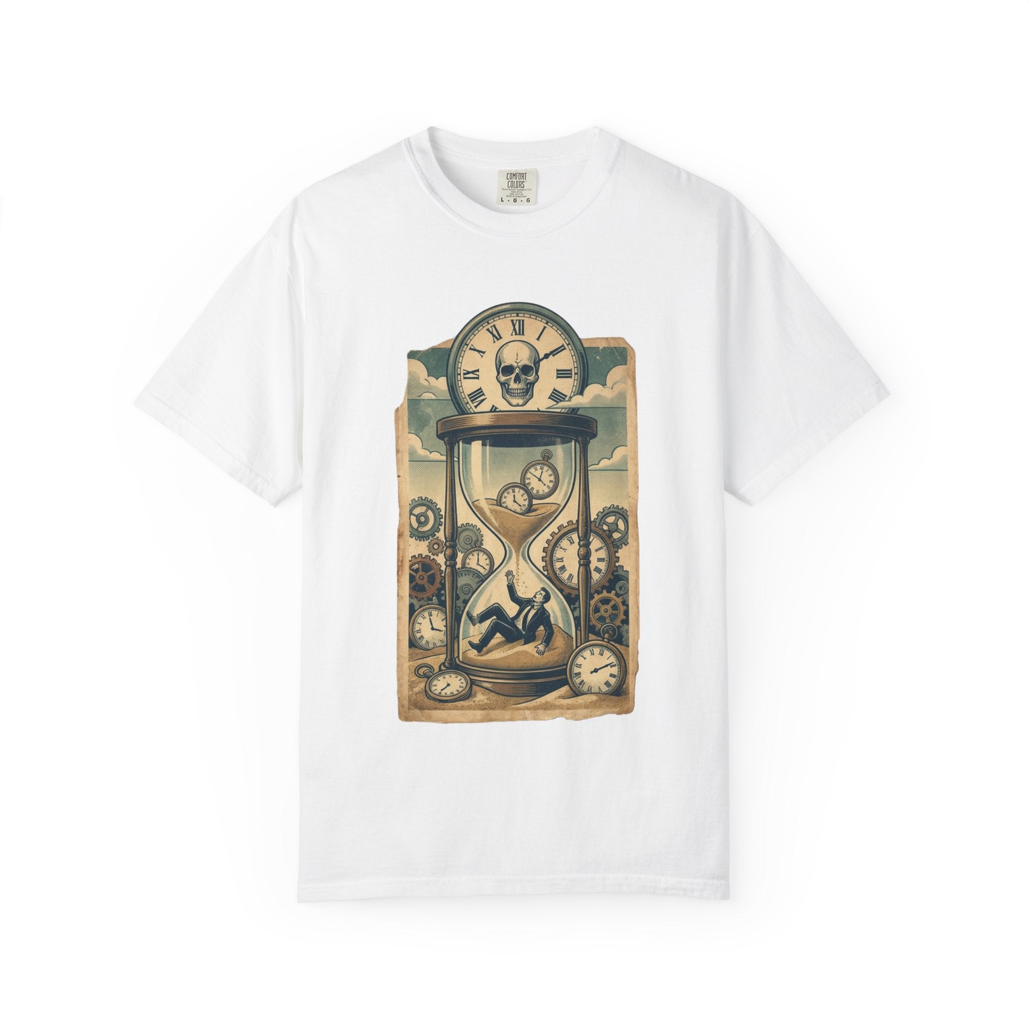 Vintage Dystopian Corporate Overload Shirt, All Seeing Eye Retro Graphic Tee, Dark Academia Burnout Apparel, Steampunk Gear T-Shirt, Gift for Office Workers, Philosophy Satire Unisex Top White