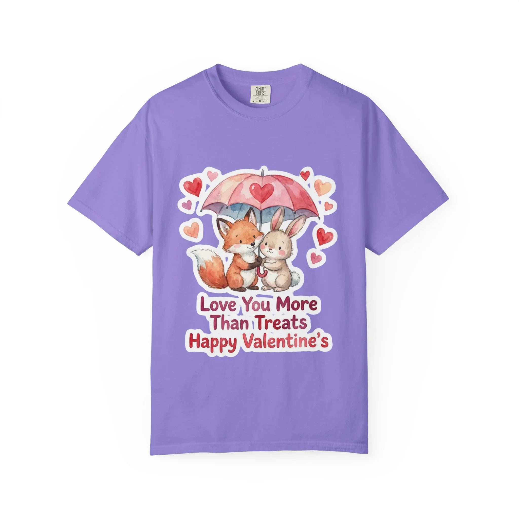 Fox and Bunny Under Umbrella Valentines Naptime T Shirt Cute Watercolor Animal Couple Gift Cozy Vintage Aesthetic Romantic Valentines Day Violet