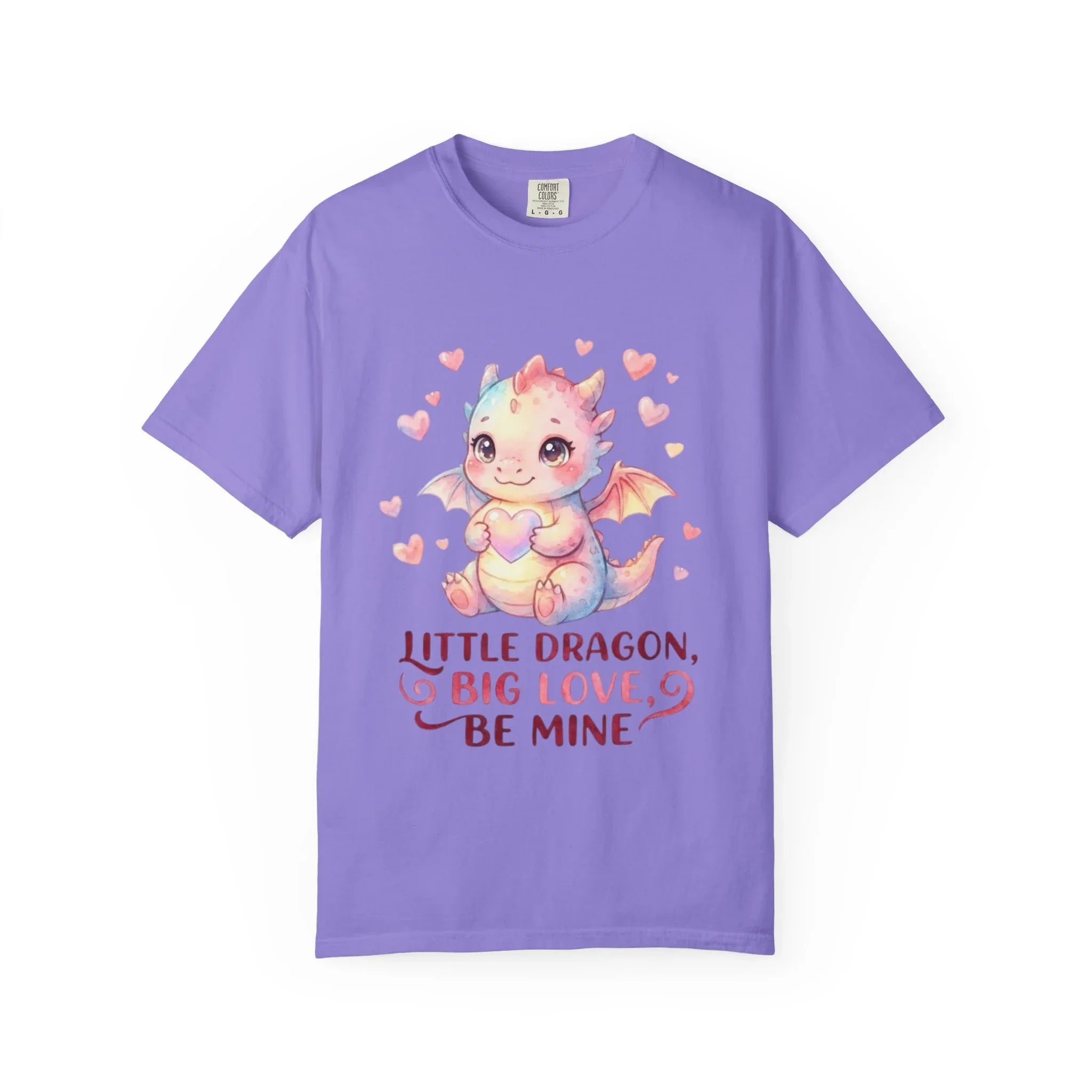 Little Dragon Be Mine T Shirt Cute Baby Dragon Heart Watercolor Cozy Vintage Aesthetic Gift Fantasy Lovers Soft Cotton Romantic Tee Violet