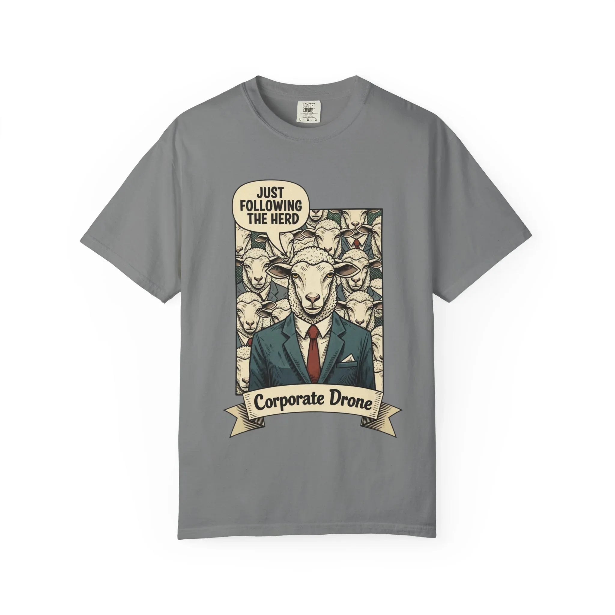 Funny Corporate Drone Shirt - Sheep in Suit Graphic Tee - Sarcastic Office Humor Gift - Vintage Anti-Work Clothing - Relatable Coworker T-Shirt Grey
