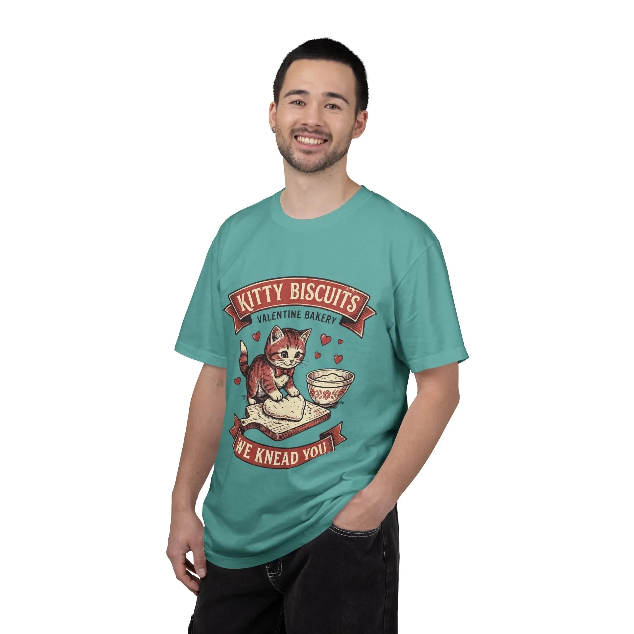 Kitty Biscuits T-Shirt | Valentine Bakery Cat We Knead You Graphic Tee