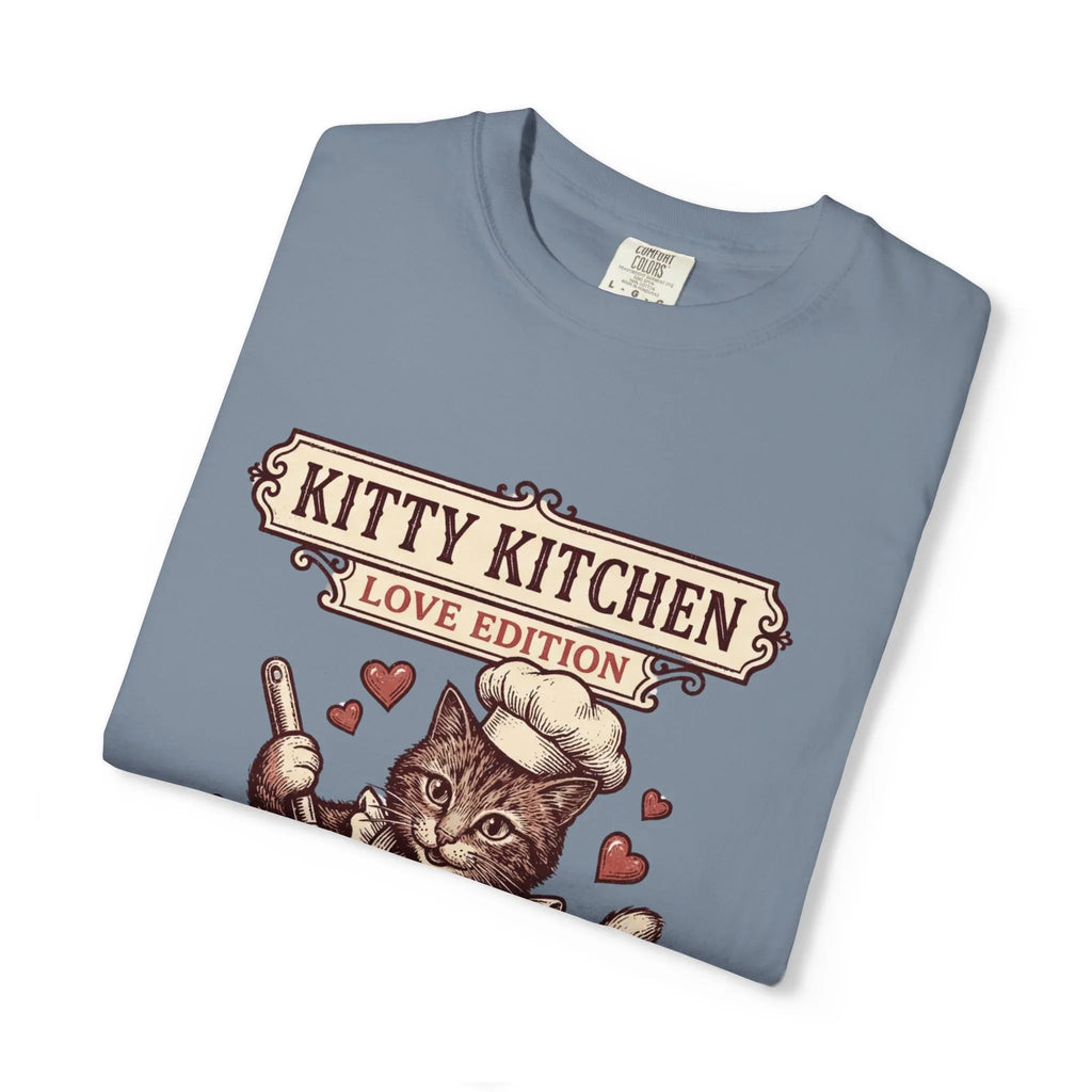 Kitty Kitchen Love T-Shirt | Vintage Cat Chef Whisking You Were Here Graphic Tee