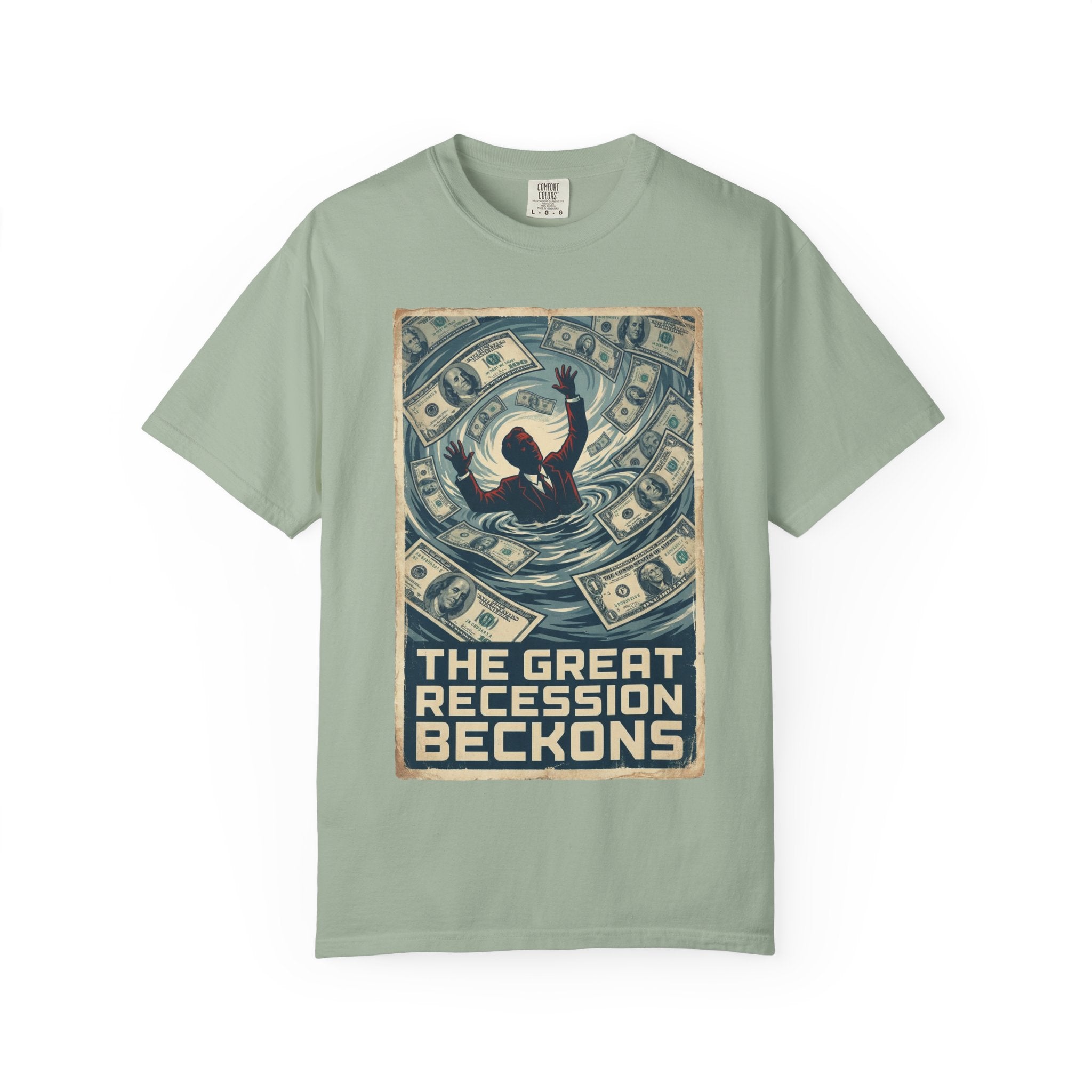 💰The Great Recession Beckons T-Shirt - Vintage Retro Propaganda Art - Economic Satire Tee - Distressed Financial Crisis Shirt - Aesthetic Streetwear Bay