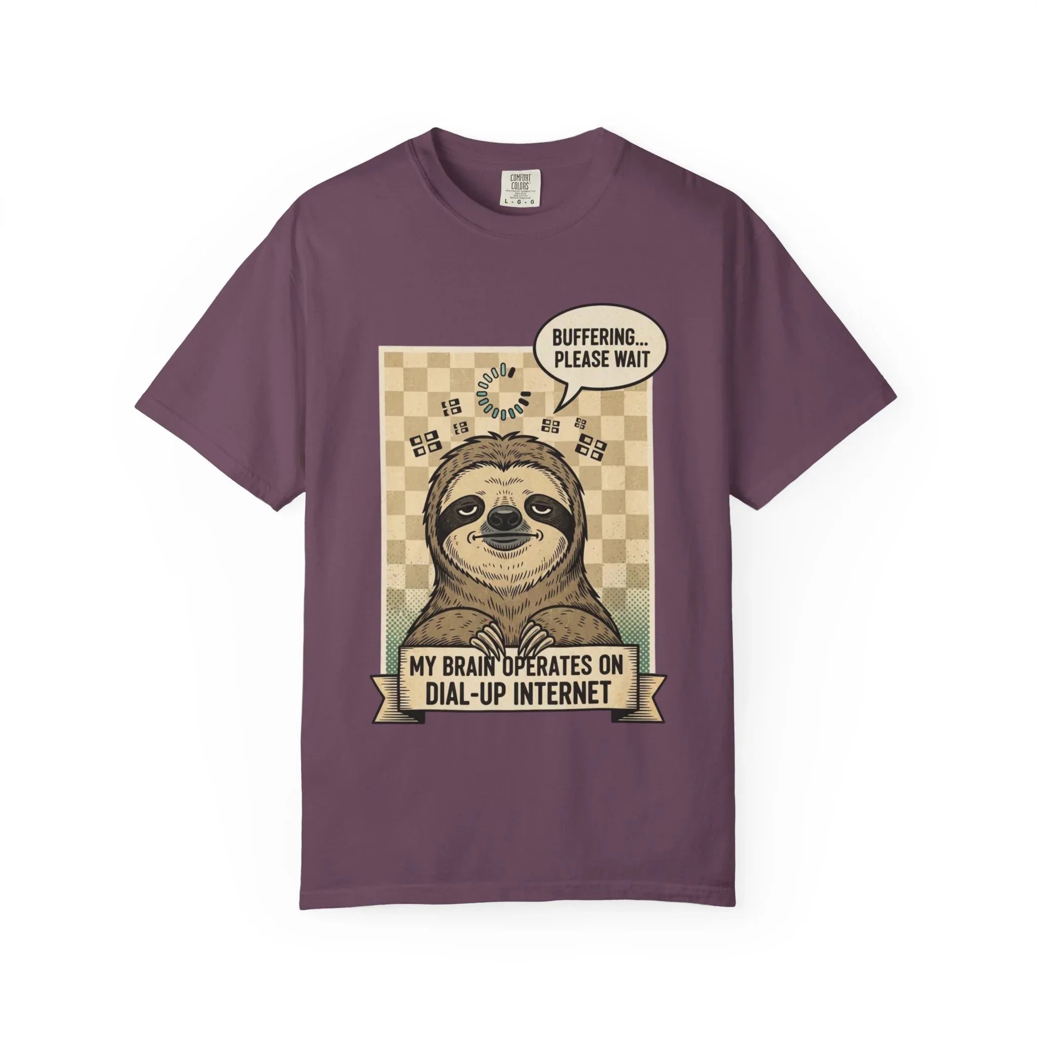Funny Sloth Shirt Retro 90s Dial-Up Internet Tee Buffering Graphic Tshirt Sarcastic Sloth Lover Gift Vintage Style Comfort Colors Tee Berry M