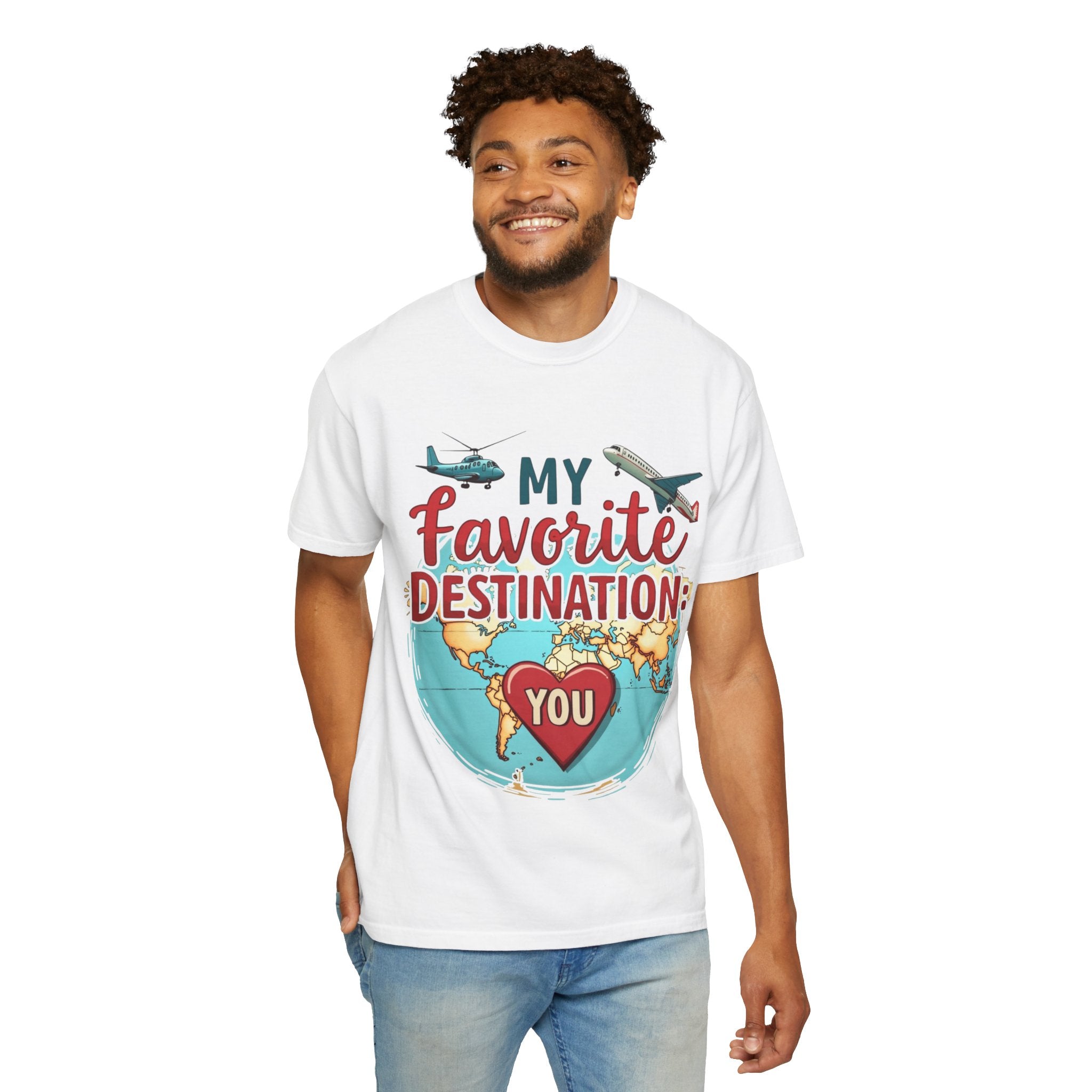 My Favorite Destination You Shirt, Travel Map Heart Plane T-Shirt, Cute Globe Airplane Tee, Couples Road Trip Gift, Anniversary Valentine