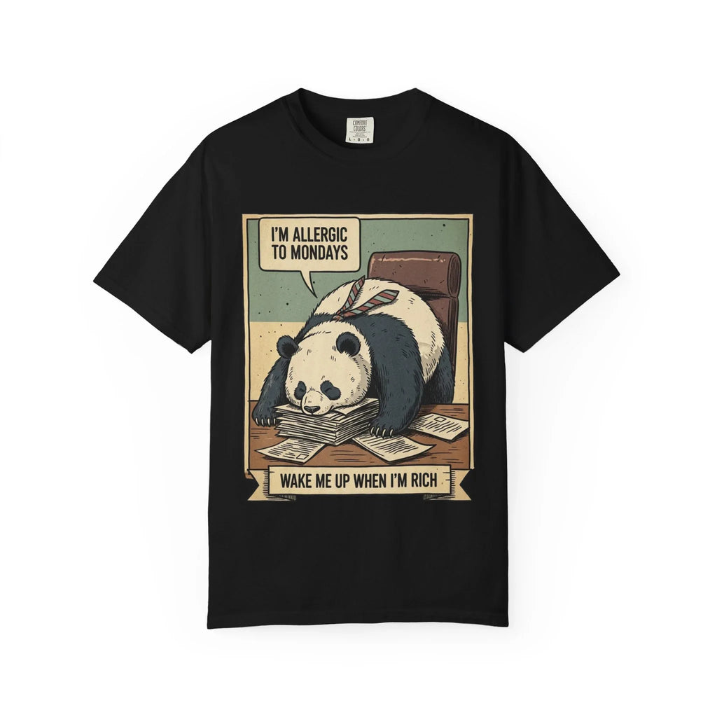 Funny Panda Monday Shirt - "I Am Allergic To Mondays" Hoodie - Office Humor Sweatshirt - "Wake Me Up When I Am Rich" Tee - Relatable Lazy Coworker Gift - Work Sucks Apparel Black
