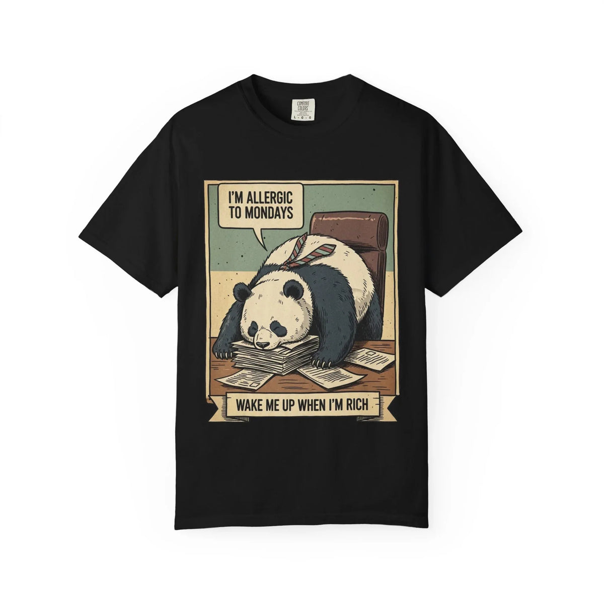 Funny Panda Monday Shirt - "I Am Allergic To Mondays" Hoodie - Office Humor Sweatshirt - "Wake Me Up When I Am Rich" Tee - Relatable Lazy Coworker Gift - Work Sucks Apparel Black