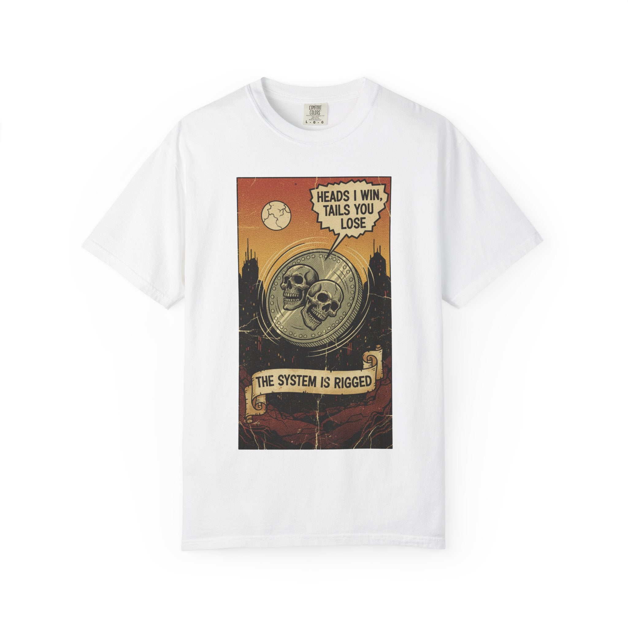 Vintage Satirical T-Shirt | Political Theater & System is Rigged Retro Tee | Sarcastic Dark Humor Shirt | Unisex Premium Cotton Graphic Tee White