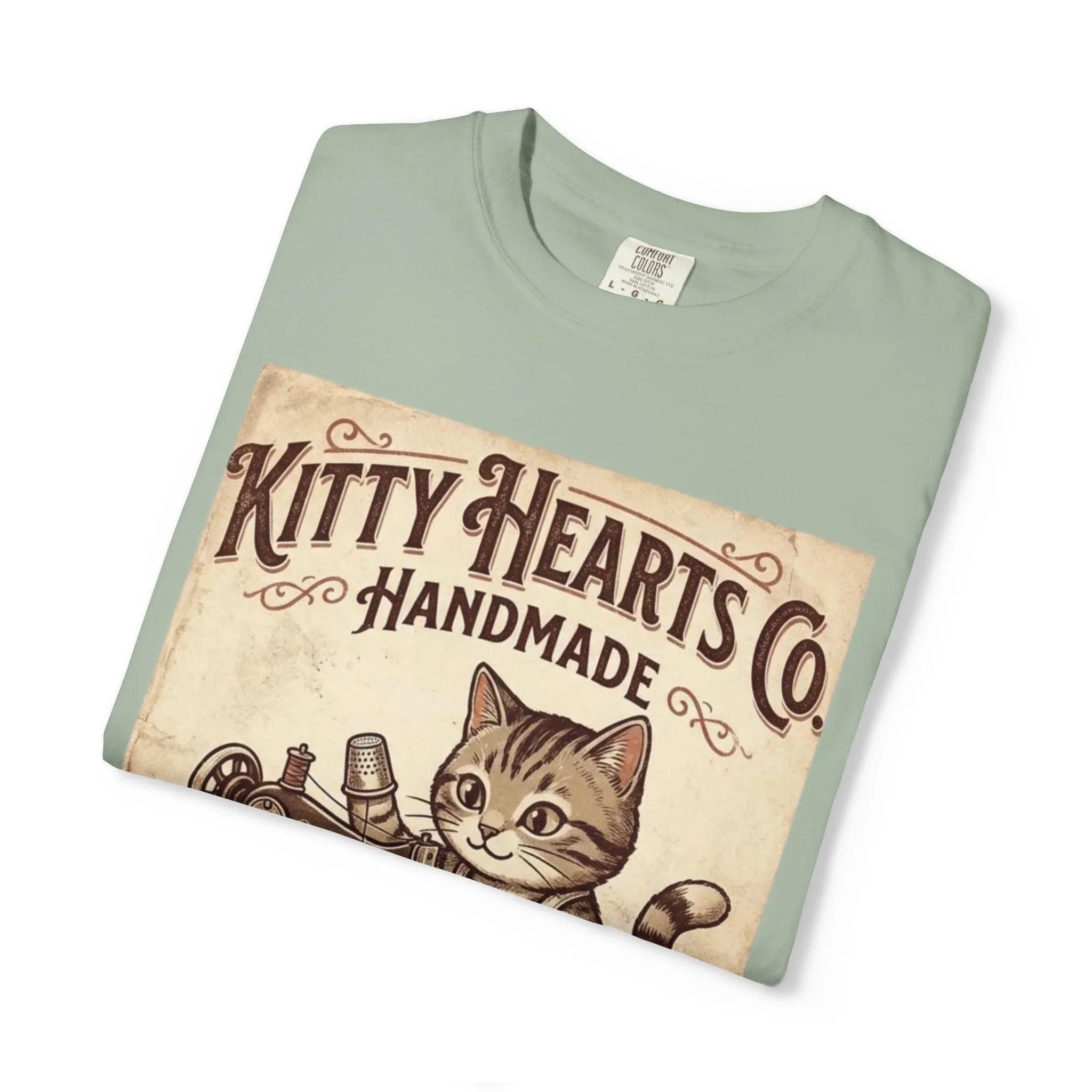 Kitty Hearts Co T-Shirt | Vintage Handmade Cat Sewing Made With Purr Graphic Tee