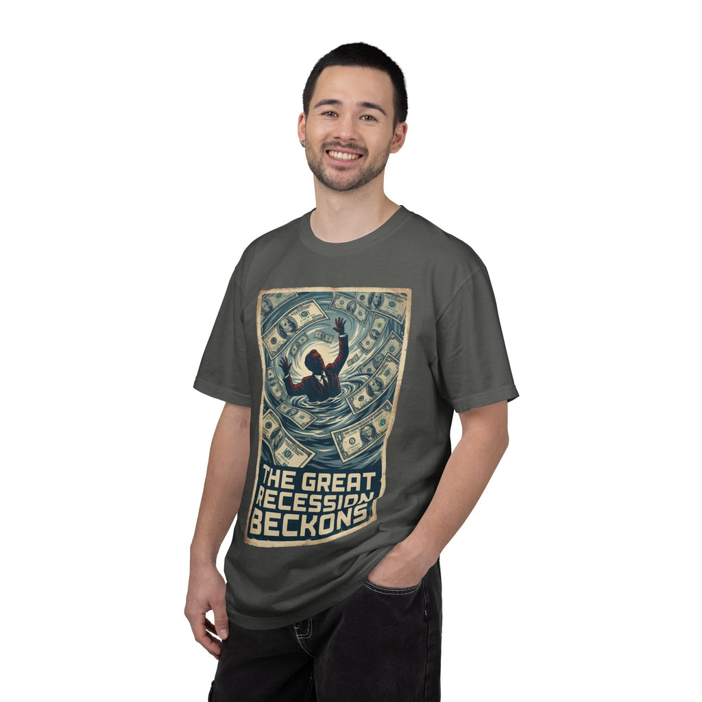 💰The Great Recession Beckons T-Shirt - Vintage Retro Propaganda Art - Economic Satire Tee - Distressed Financial Crisis Shirt - Aesthetic Streetwear