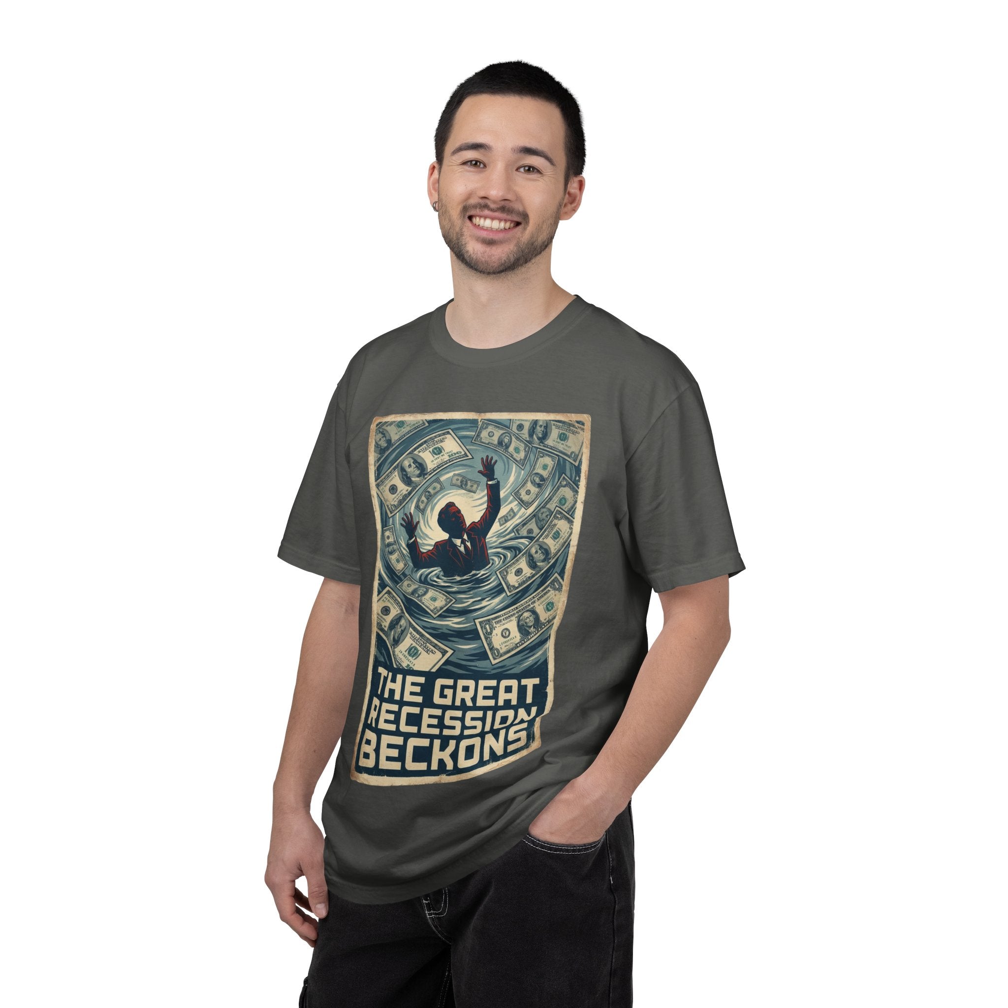 💰The Great Recession Beckons T-Shirt - Vintage Retro Propaganda Art - Economic Satire Tee - Distressed Financial Crisis Shirt - Aesthetic Streetwear