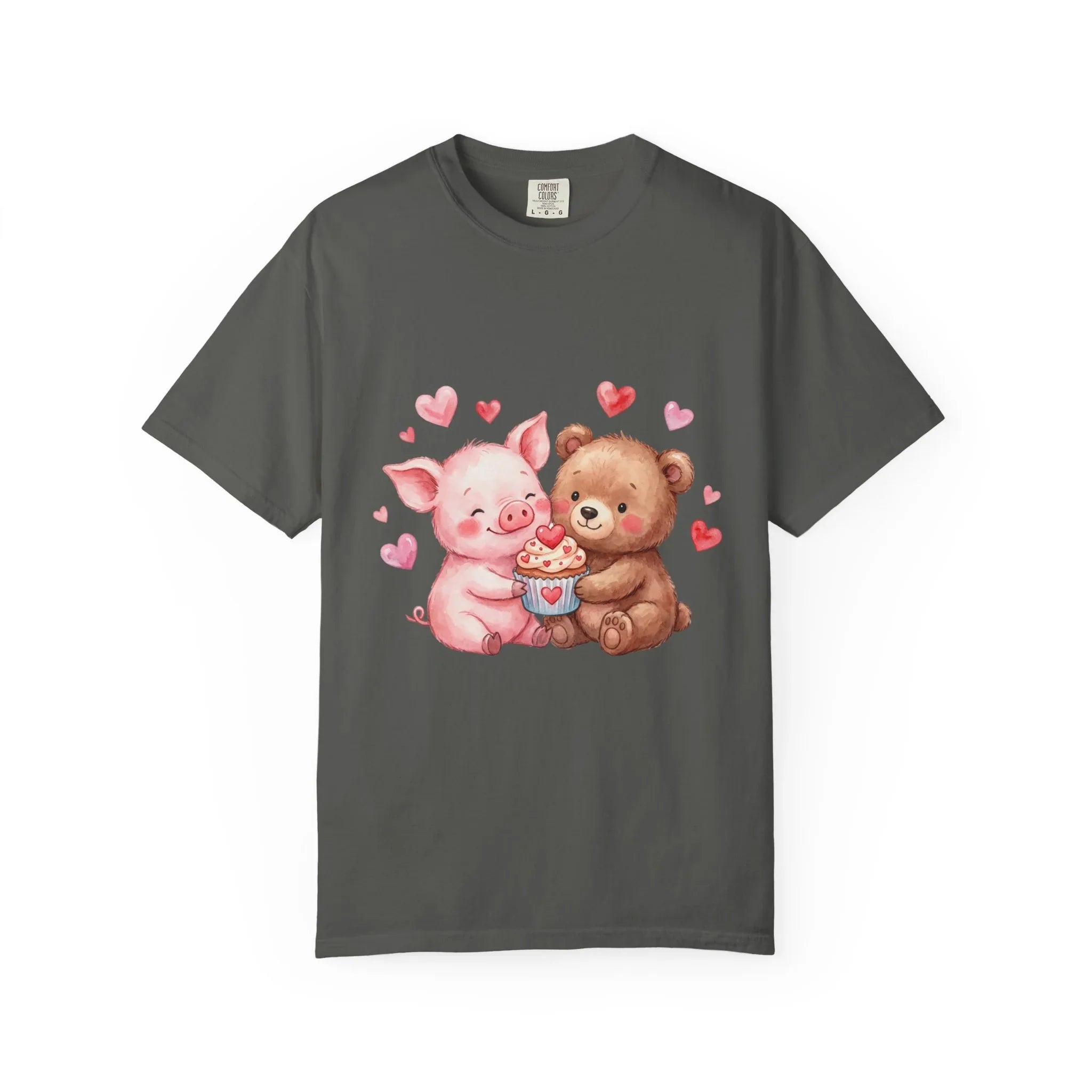 Cute Pig Bear Heart Cup Valentine T Shirt Watercolor Cozy Vintage Aesthetic Gift Animal Lovers Soft Cotton Romantic Tee Pepper