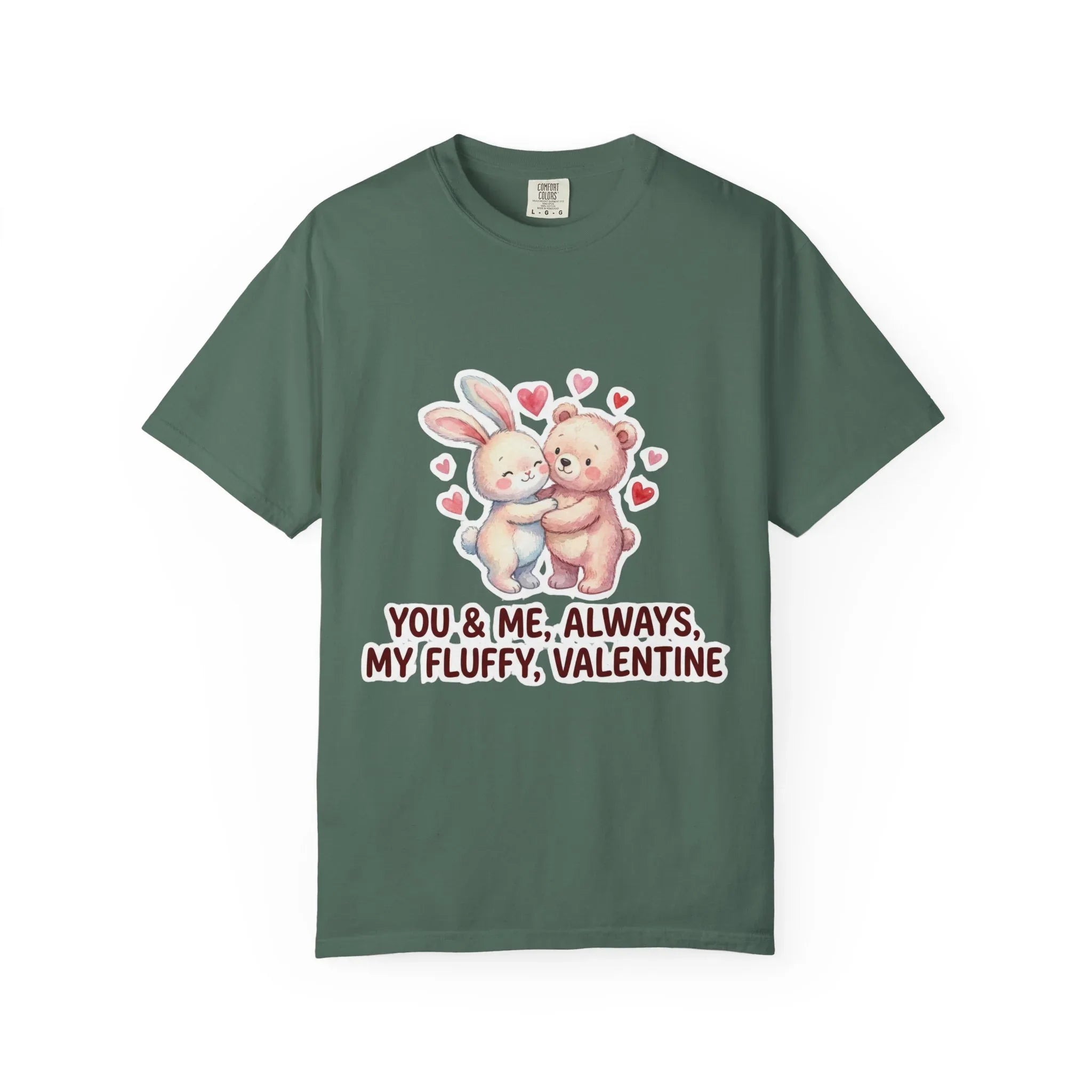 Fluffy Valentine Bunny and Bear T Shirt Cute Retro Valentine Gift Cozy Soft Cotton Vintage Aesthetic Top Romantic Couple Gift Idea Blue Spruce