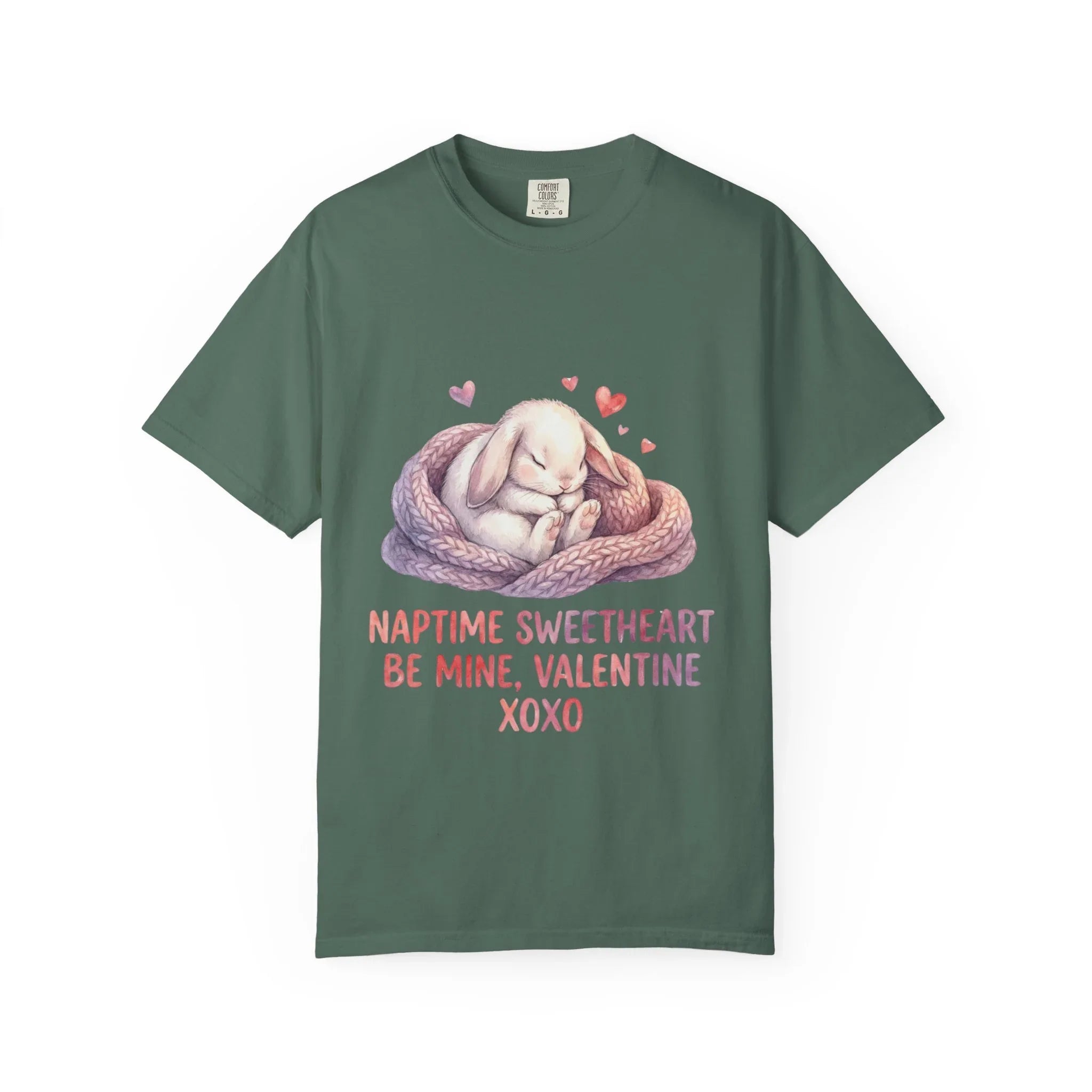 Sleeping Bunny Nest Valentine T Shirt Naptime Sweetheart Be Mine XOXO Watercolor Cozy Vintage Aesthetic Gift Bunny Lovers Romantic Tee Blue Spruce