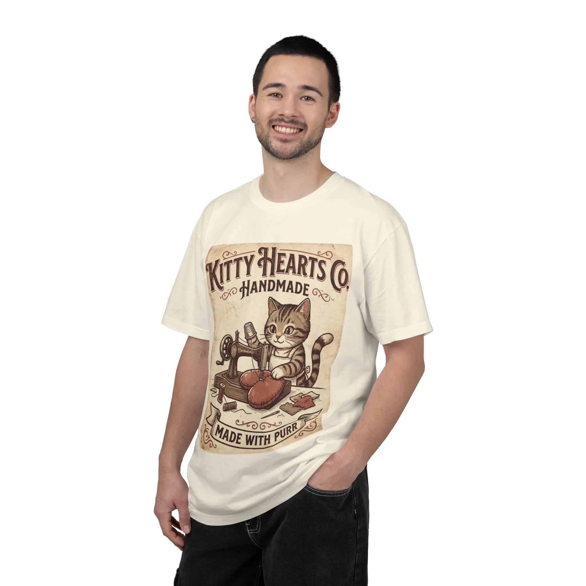 Kitty Hearts Co T-Shirt | Vintage Handmade Cat Sewing Made With Purr Graphic Tee