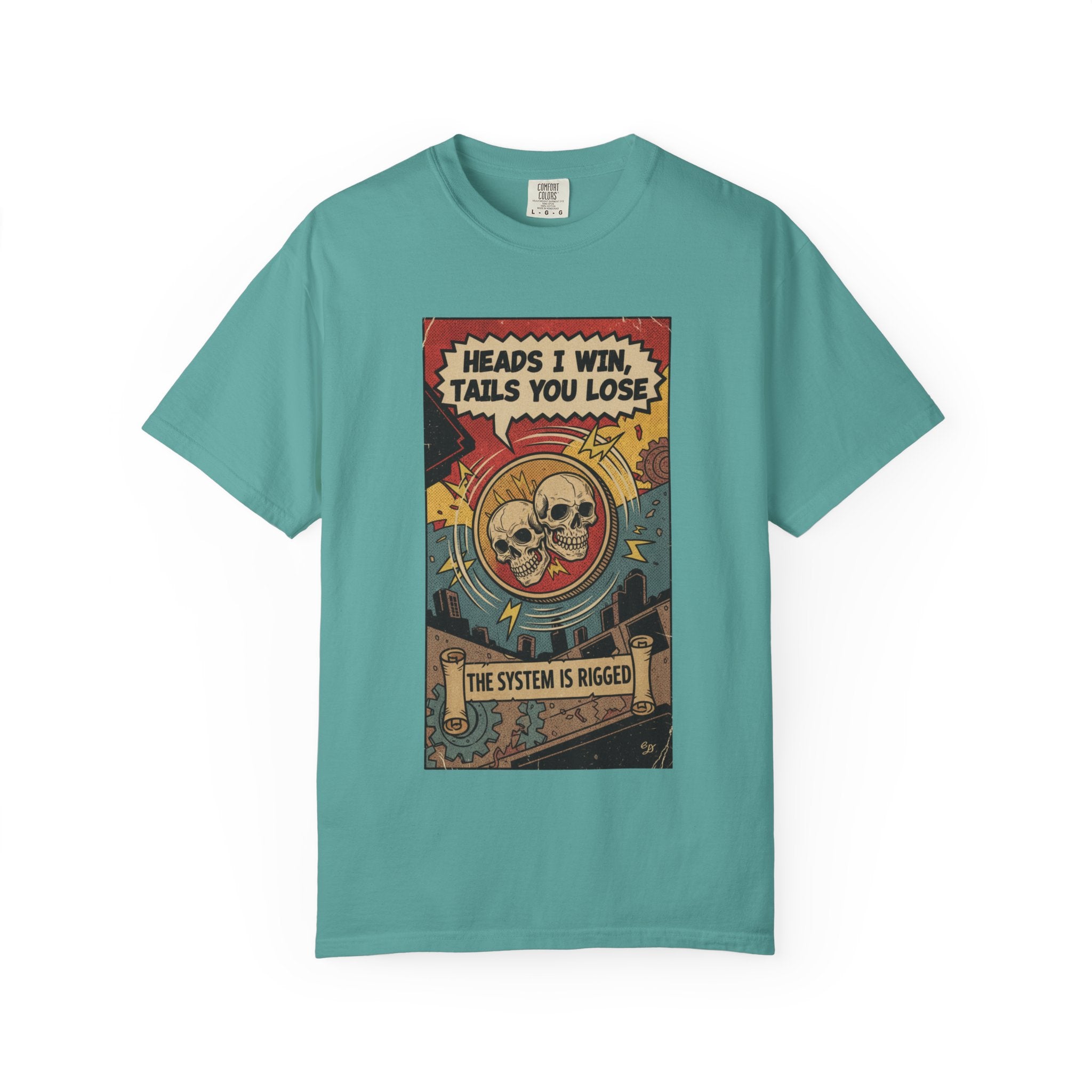 Vintage Satirical T-Shirt | Political Theater & System is Rigged Retro Tee | Sarcastic Dark Humor Shirt | Unisex Premium Cotton Graphic Tee Seafoam