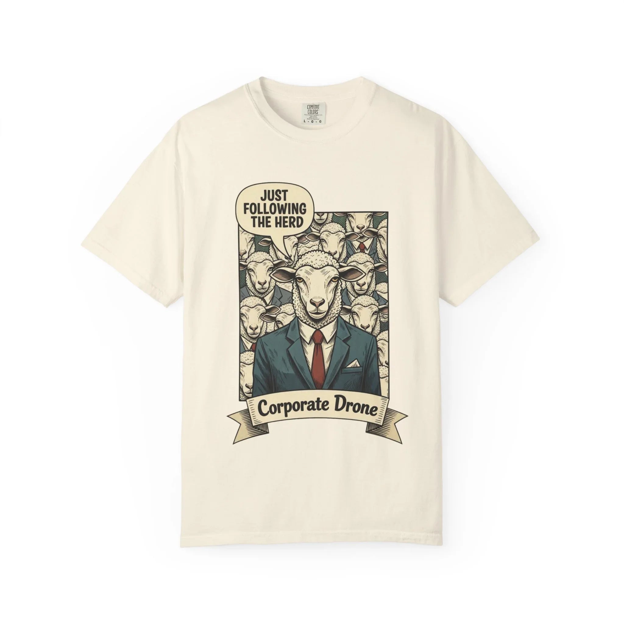Funny Corporate Drone Shirt - Sheep in Suit Graphic Tee - Sarcastic Office Humor Gift - Vintage Anti-Work Clothing - Relatable Coworker T-Shirt Ivory