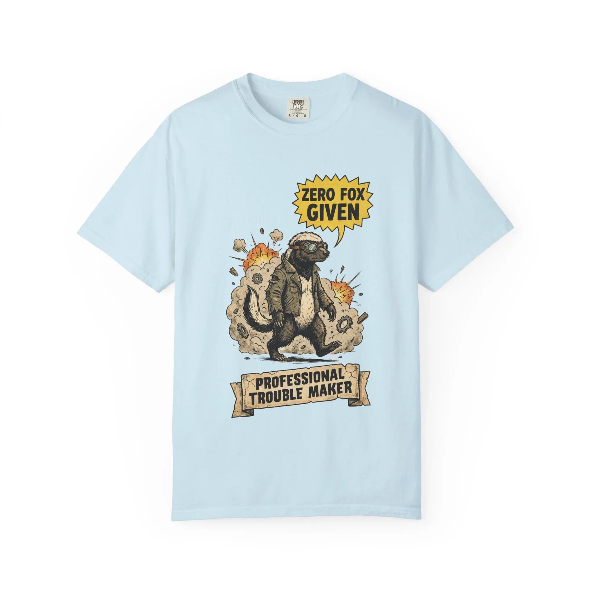 Honey Badger Shirt - "Zero Fox Given" T-Shirt - Professional Trouble Maker - Funny Animal Tee - Vintage Biker Gift - Sarcastic Graphic Top for Rebels Chambray