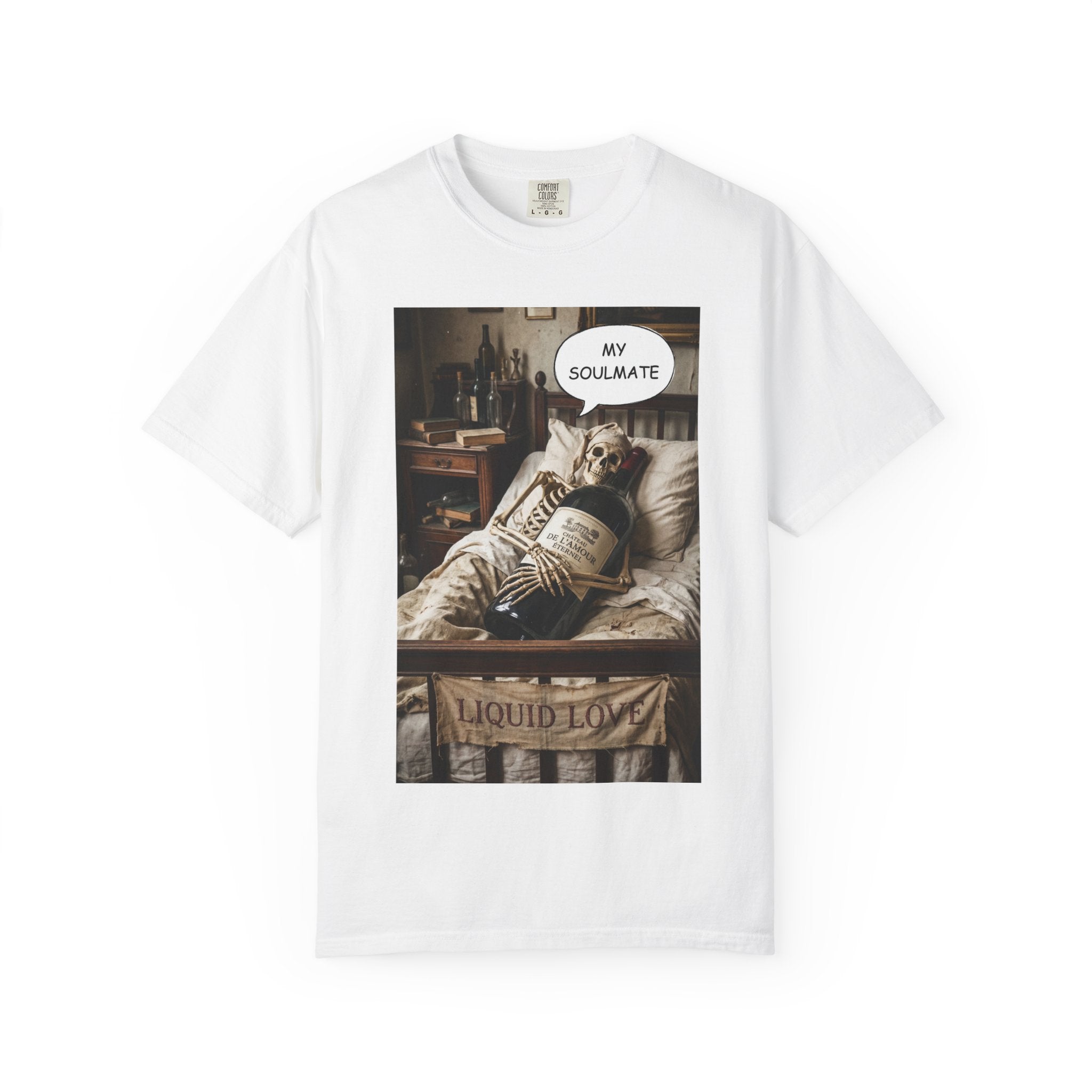 My Soulmate Liquid Love T-Shirt - Funny Wine Skeleton Shirt - Sarcastic Alcohol Pun Tee - Vintage Wine Lover Gift - Aesthetic Skeleton Graphic White