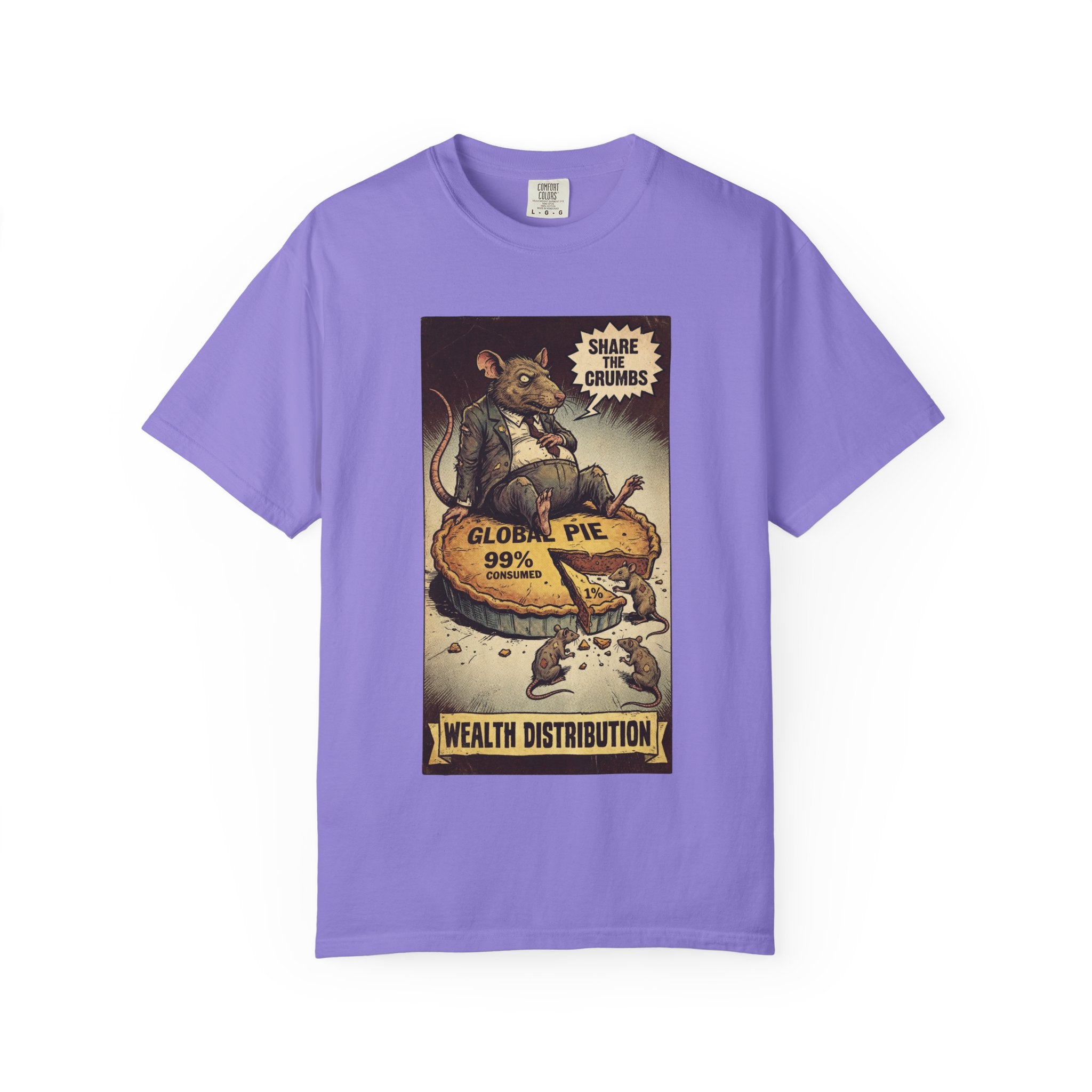 Share The Crumbs Shirt, Wealth Distribution Satire Tee, Vintage Capitalism Political Graphic, Social Justice Streetwear, Anti-Greed Rat Gift Violet